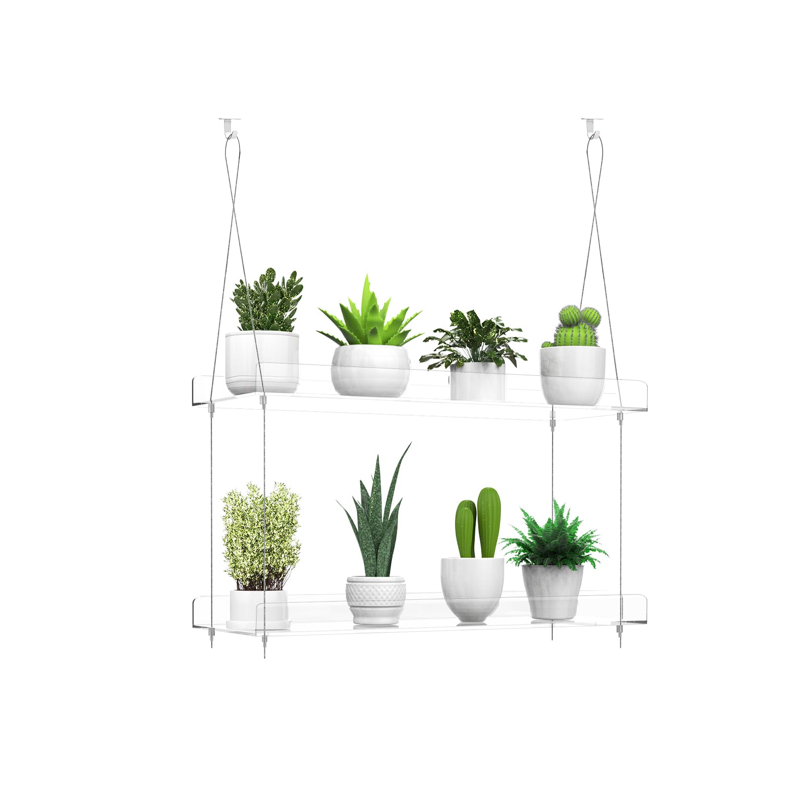 2-Tier Clear Acrylic Hanging Plant Shelf for Windows - 16 Inch per Tier - Perfect for Indoor Gardens, Kitchen Herb Display, Succulents, Flower Pots & Seedling Organization - Ideal for Small Space Gardening & Home Decor