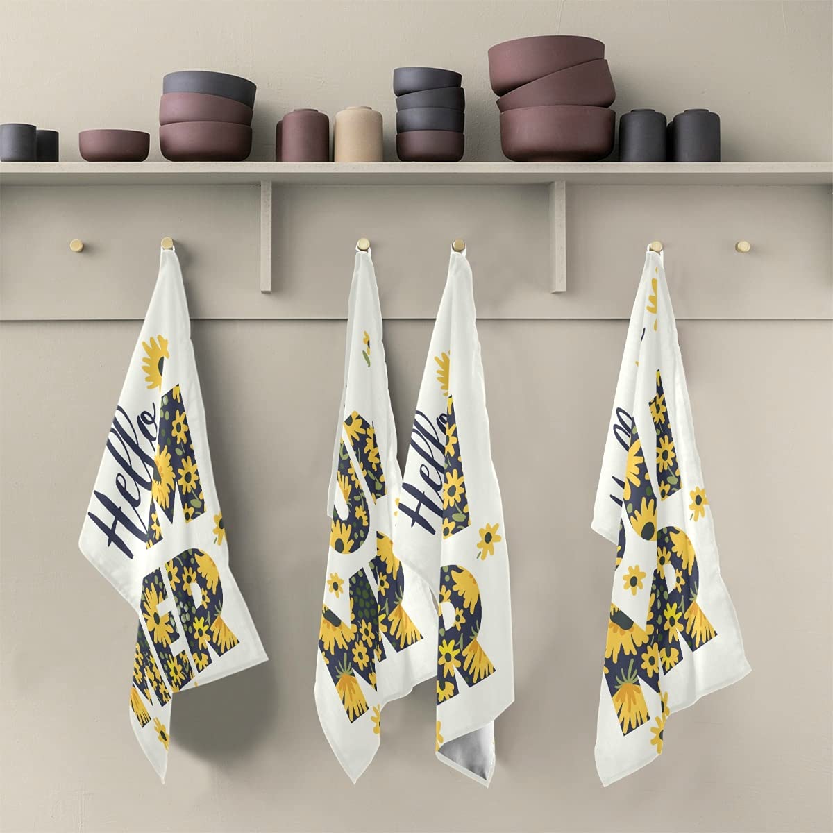 Sunflower Kitchen Towels Set of 4 - 18x28 Inch Absorbent Cotton Dish Towels with Hanging Loop, Yellow Floral Design for Kitchen, Bar & Tea Room - Perfect for Drying Dishes, Decor & Hostess Gifts