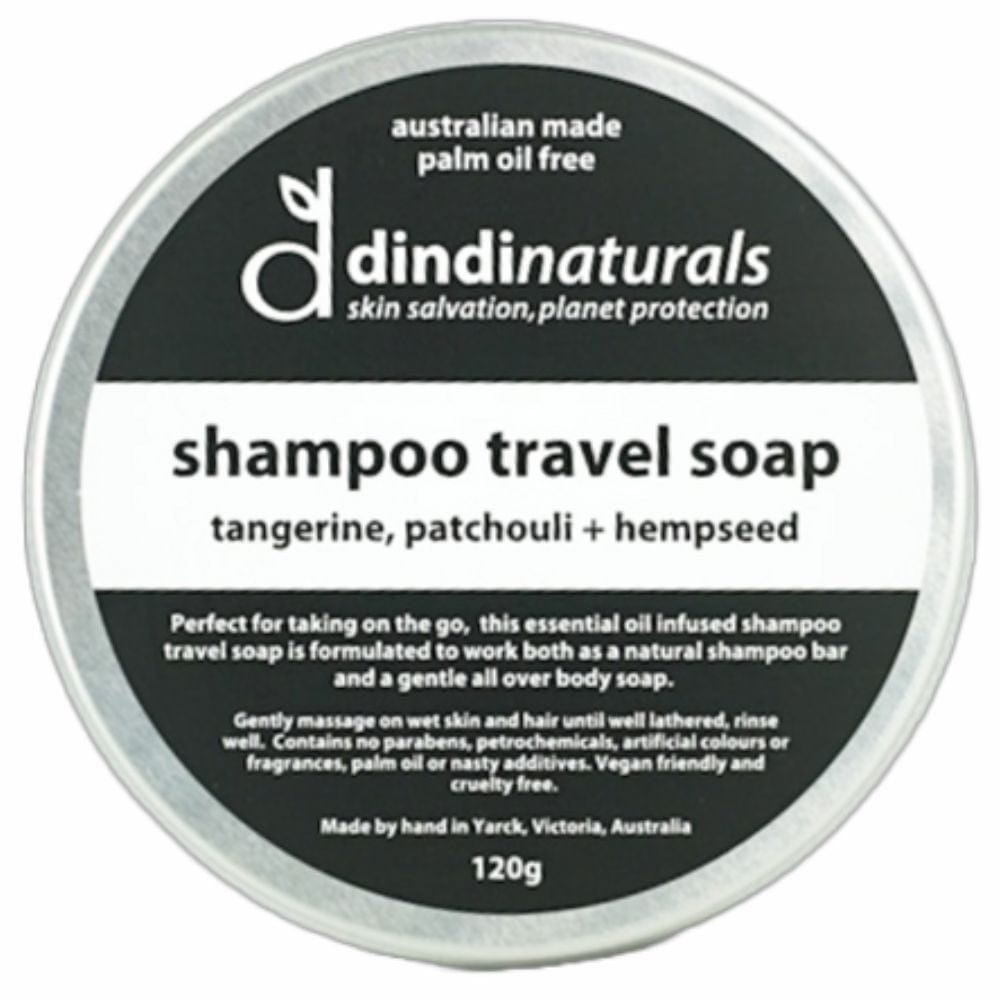 Dindi Naturals Shampoo Bar Travel Soap in Tin 120g - Tangerine & Patchouli Scented | Eco-Friendly Solid Shampoo for Camping, Hiking & Zero Waste Travel