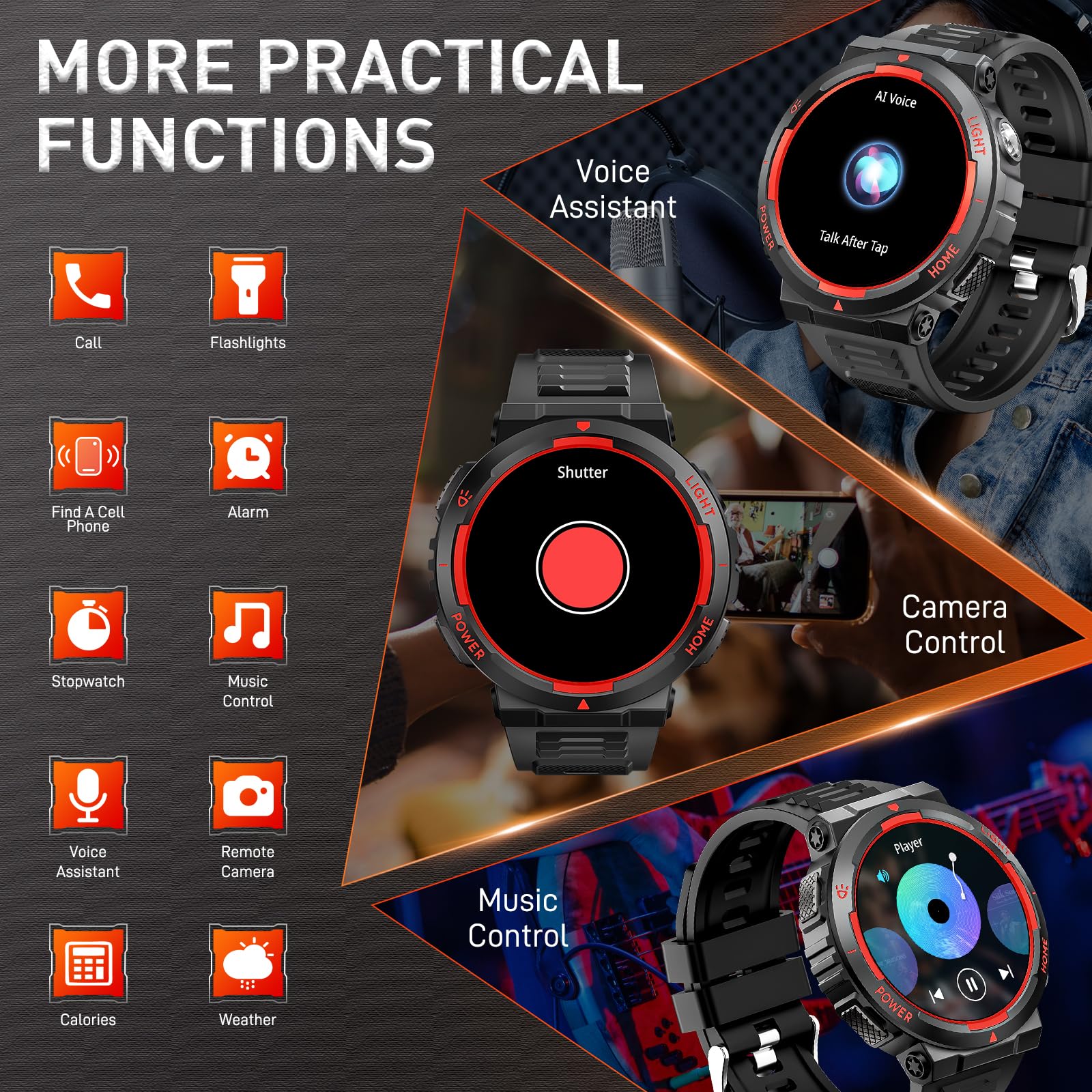 Military Smart Watch for Men - Call & Fitness Tracker for Outdoor Sports & Health Monitoring - iPhone/Android Compatible