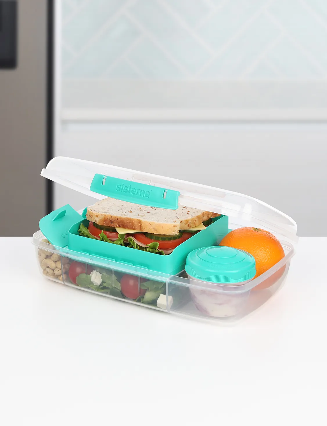 1.76L Bento Box To Go with Yogurt Pot - Teal Color Leak-Proof Lunch Container for Office, School & Picnic - Microwave & Dishwasher Safe Meal Prep Box