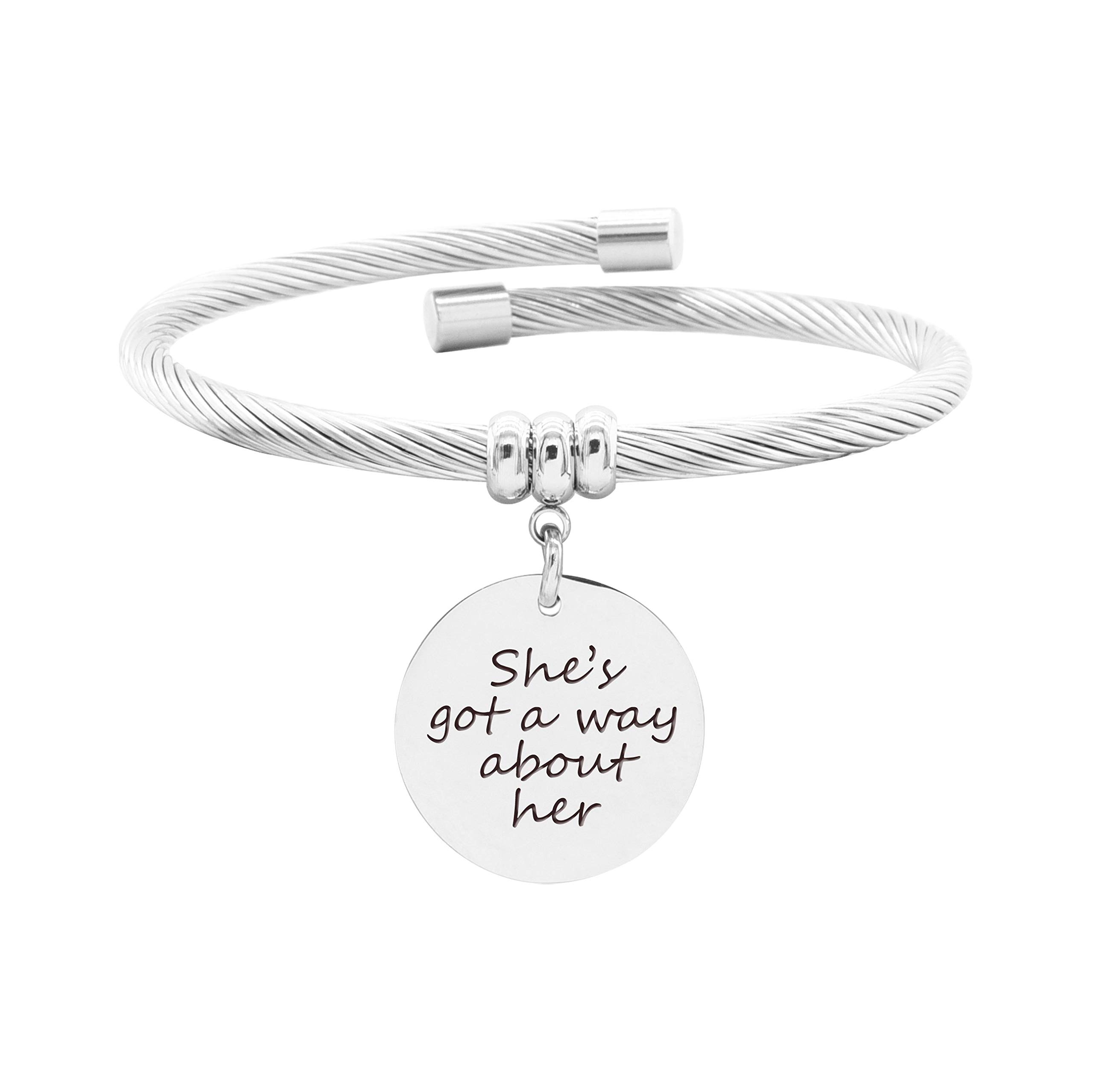 Pink Box Stainless Steel Inspirational Charm Bracelet - Open Cable Design, Durable & Hypoallergenic Jewelry for Women - Perfect for Gifts, Daily Wear & Special Occasions