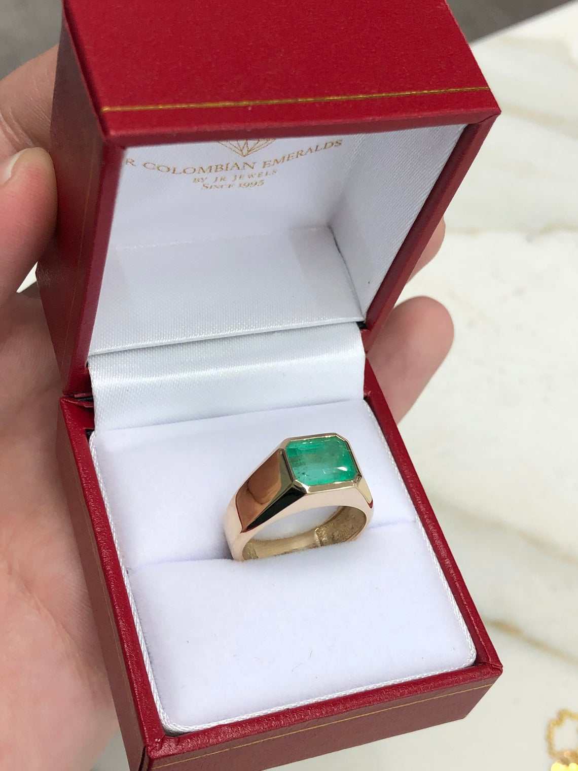 2.40ct Bold Emerald East-West Gypsy Signet Ring in 14K Gold - Elegant Bezel Setting for Women's Fashion Jewelry & Gift Giving