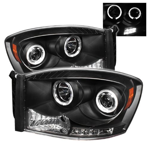 XTune LED Halo Headlights for Dodge Ram 1500 2006-2008 - Black/Clear Lens - High Performance Replacement Headlights for Night Driving & Off-Road Adventures