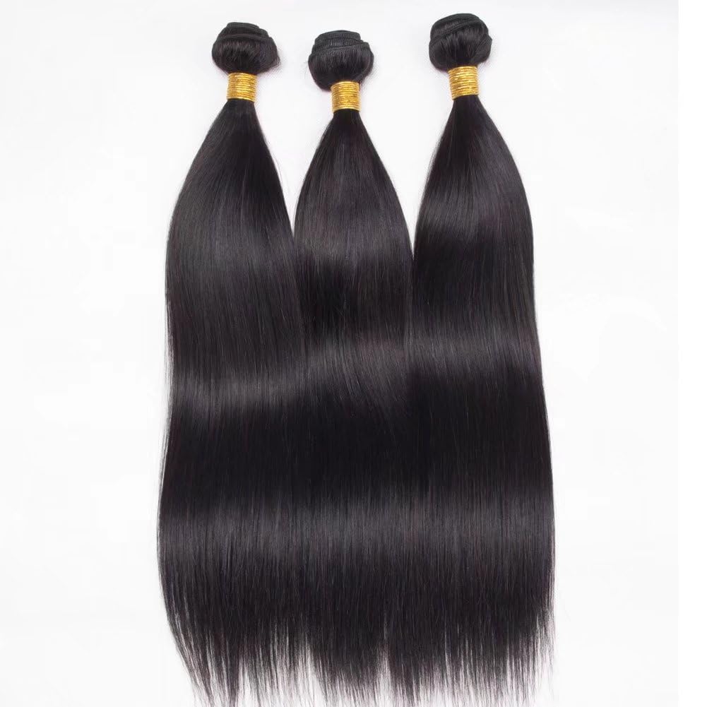FEEL ME 8A Grade Brazilian Virgin Straight Hair Bundles - 3 Bundles Natural Black Human Hair Extensions (18 20 22 Inches) for Smooth & Silky Hairstyles | Perfect for Daily Wear, Parties & Special Occasions