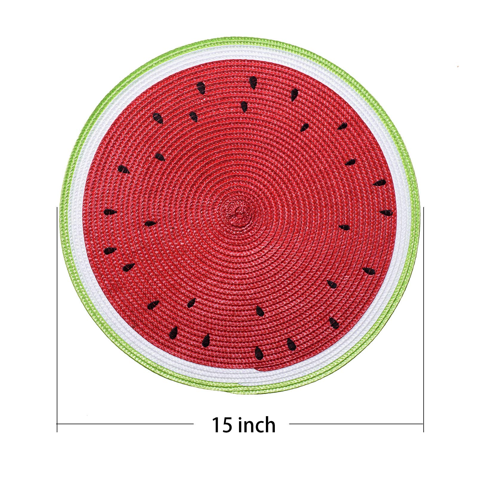 AHHFSMEI 15 Inch Round Braided Placemats Set of 6 - Natural Woven Heat Resistant Table Mats for Dining, Kitchen, and Outdoor Use (Watermelon Red)