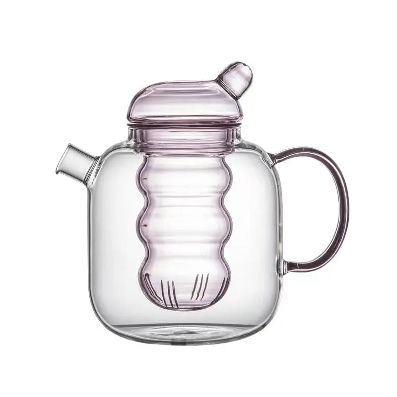Bulbo Colored Glass Teapot and Cup Set - Handmade Artisan Tea Brewing Kit for Loose Leaf Tea - Perfect for Home, Office & Gift Giving