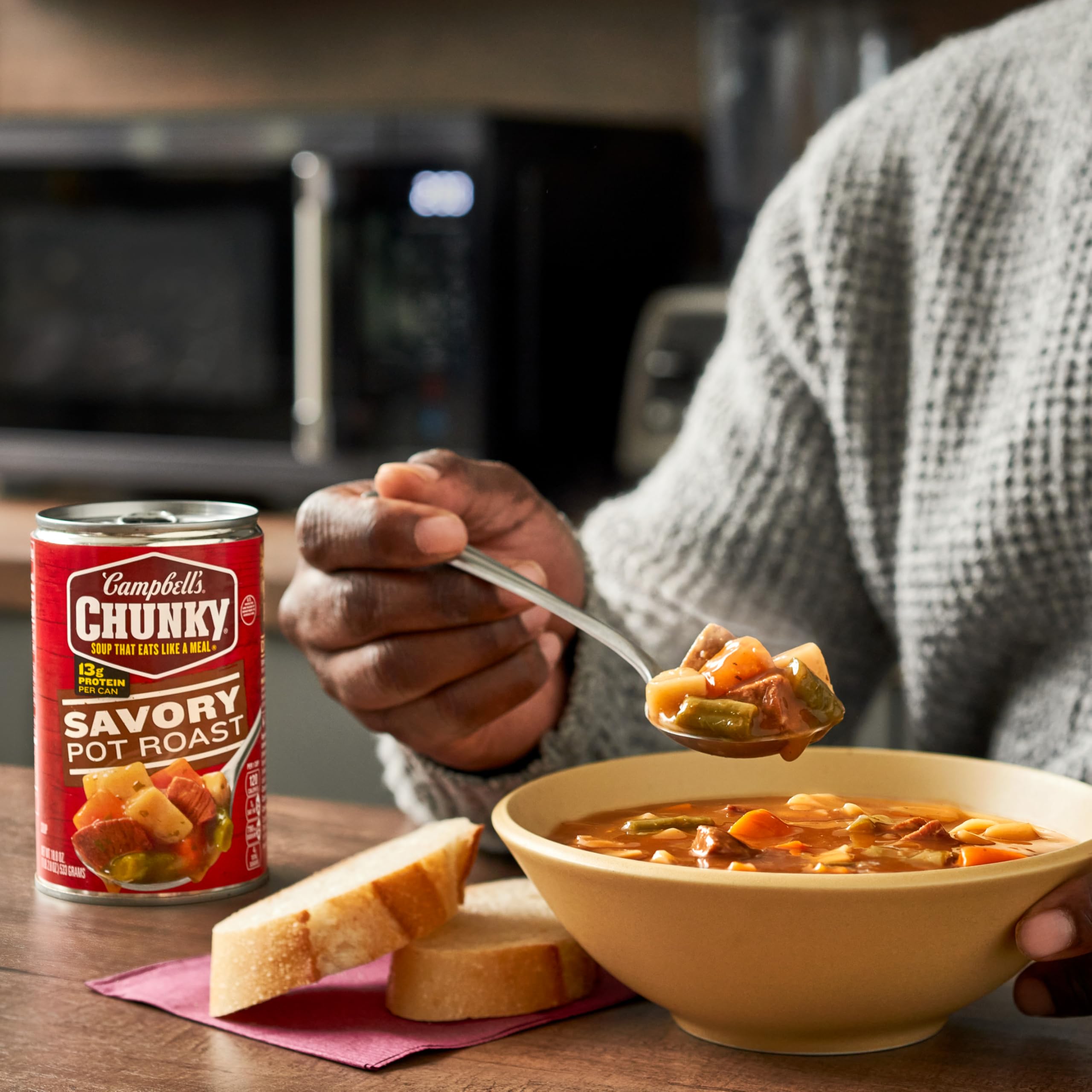 Campbell’s Chunky Soup - Savory Pot Roast Flavor, 18.8 oz Cans (Pack of 12) | Hearty Beef & Vegetable Soup for Quick Meals, Camping & Emergency Food Supply