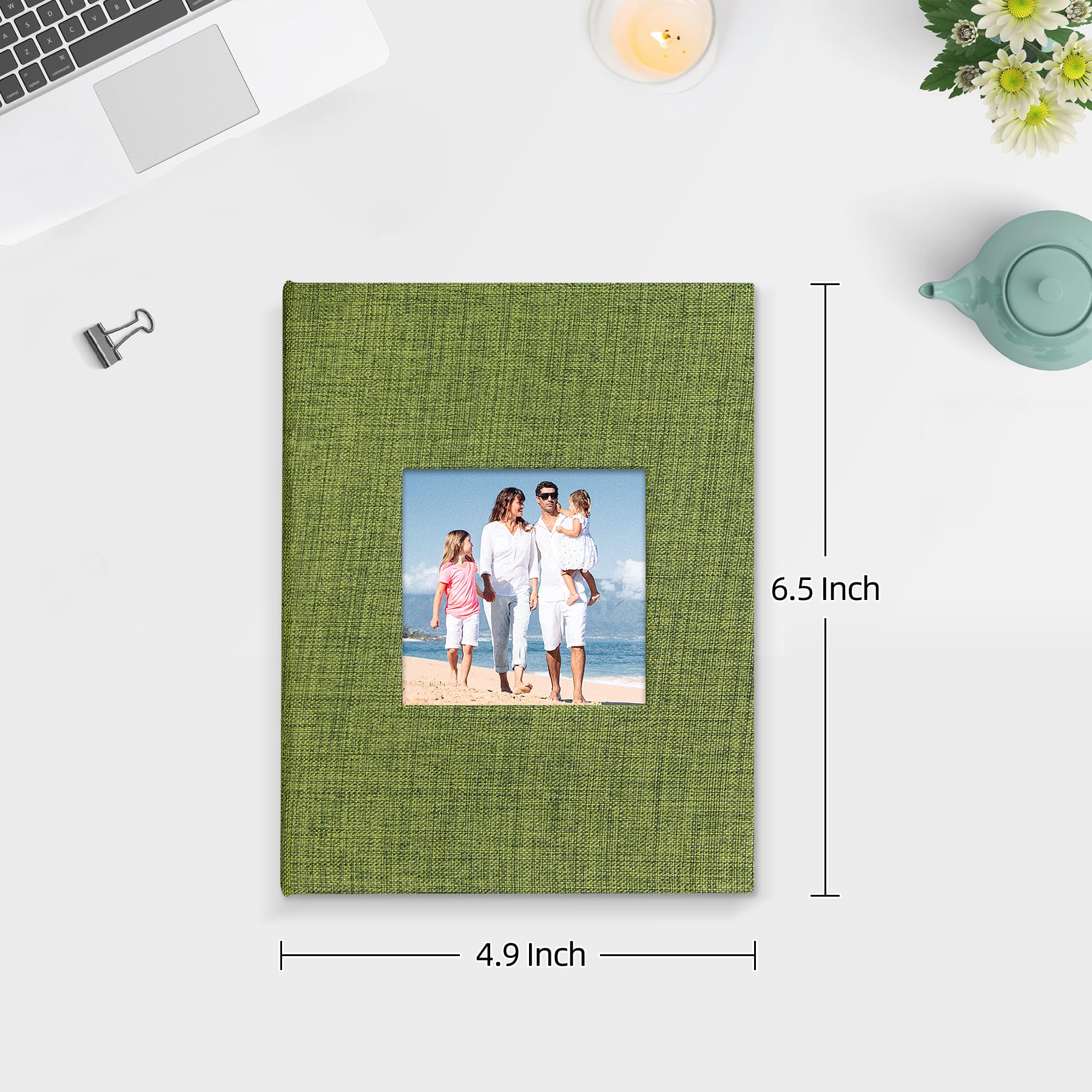 Mublalbum 2 Pack Small 4x6 Photo Album with Linen Cover & Display Window - Holds 52 Vertical Pockets for Artwork, Postcards, Pictures - Perfect for Wedding, Baby Photos, Travel Memories (Green)