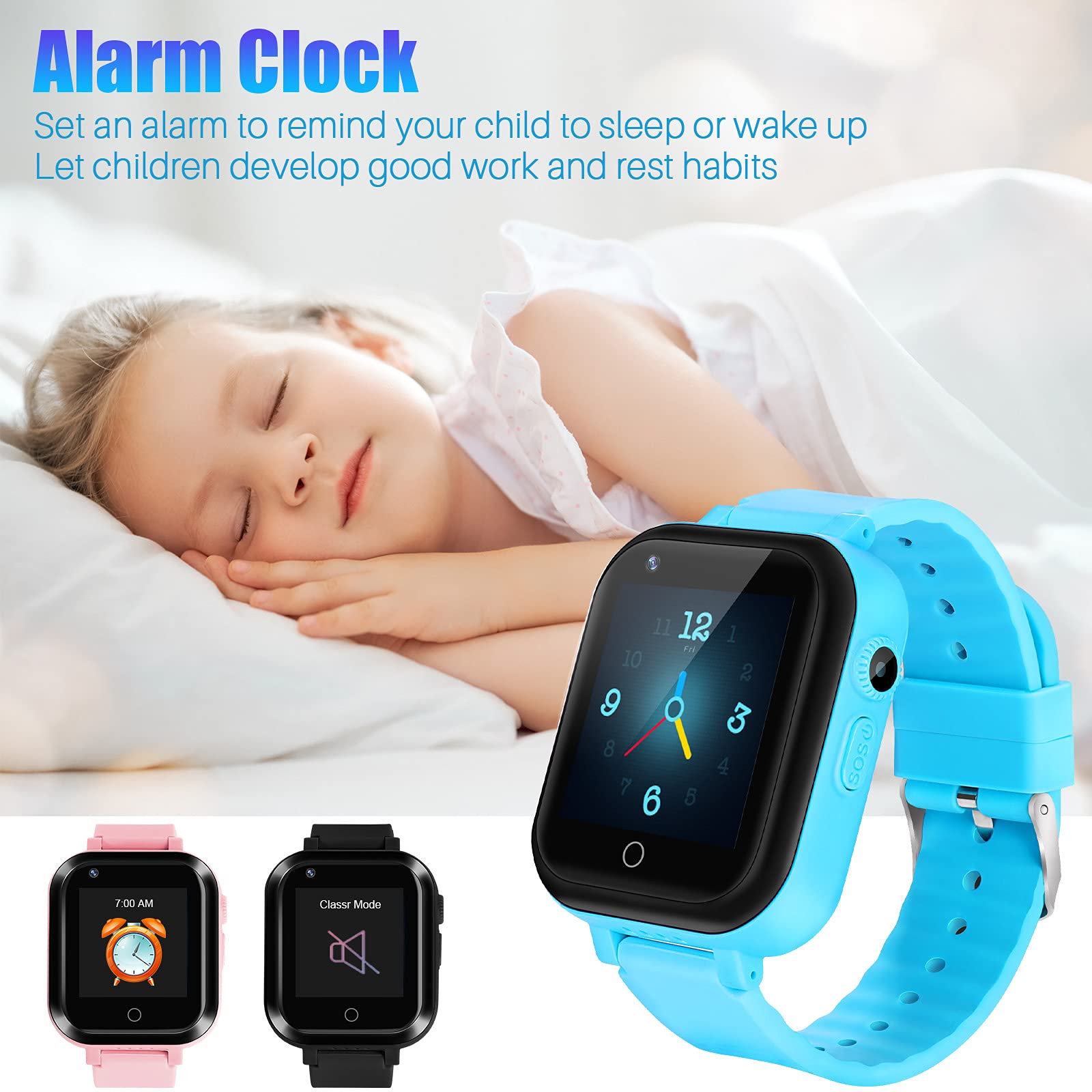 4G Kids Smart Watch with GPS Tracker & Waterproof - 2-Way Calling, Video Chat, SOS Alert, School Mode, Pedometer - Perfect for Children's Safety & Outdoor Activities (Concise Blue)