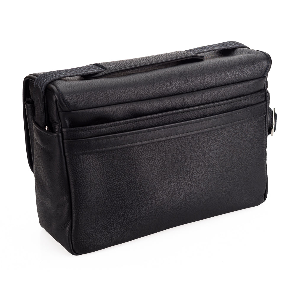 Oberwerth William Large Leather Camera Bag & Business Briefcase - Black with Red Lining | Professional DSLR Camera Case & Work Laptop Bag for Photographers & Business Travel