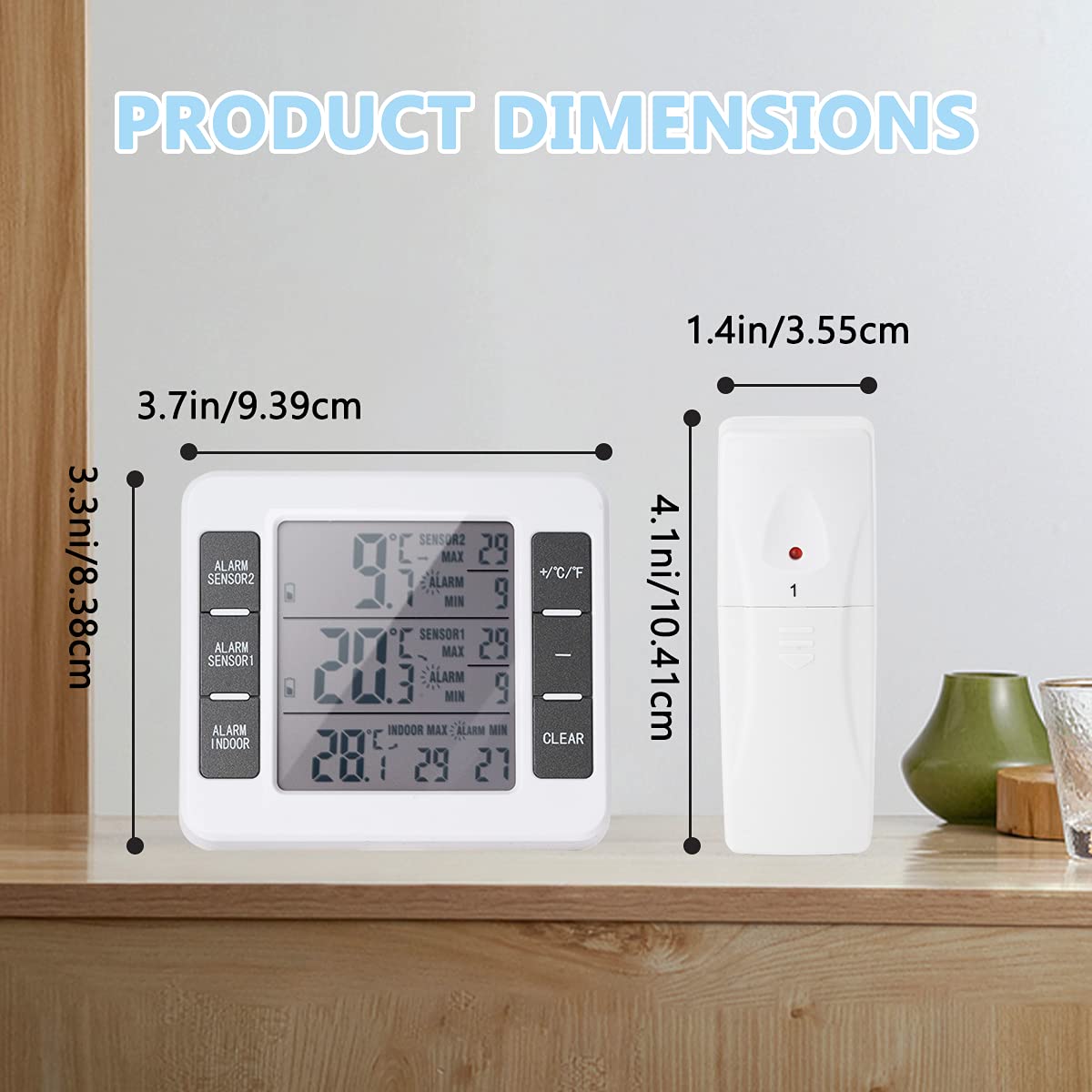 Freezer Alarm with Audible Alert & 2 Wireless Sensors - Indoor/Outdoor Refrigerator Thermometer for Home Kitchen - Monitor Food Safety in Freezers, Fridges & Garages