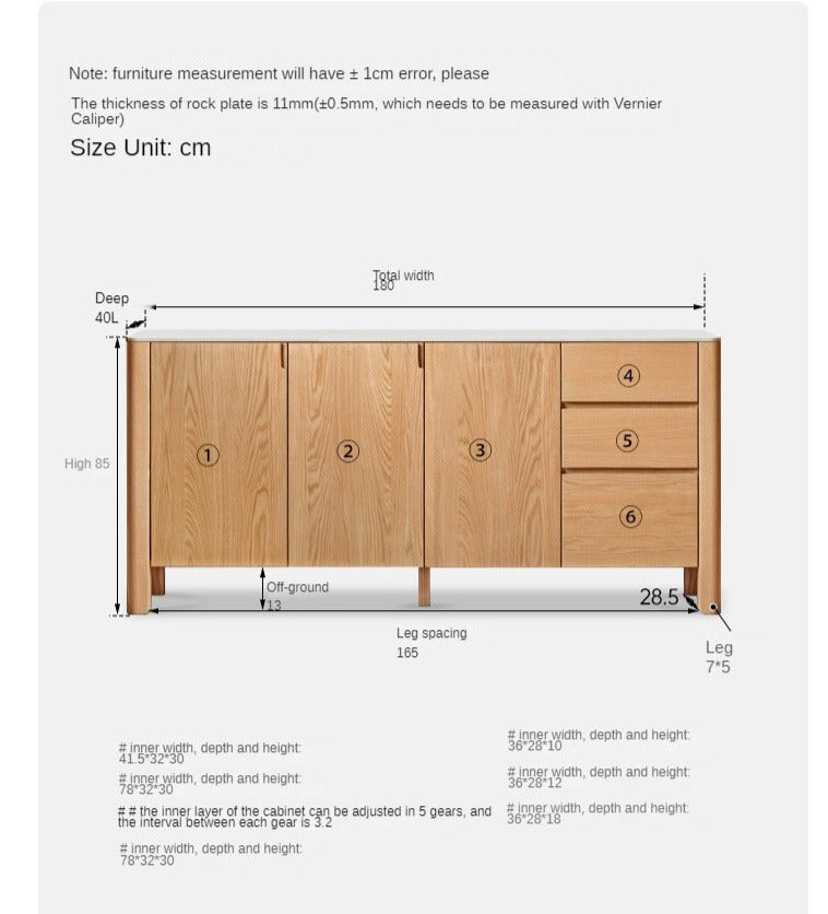 Solid Oak Wood Rock Board Dining Cabinet - Rustic Farmhouse Style for Kitchen, Dining Room & Home Decor
