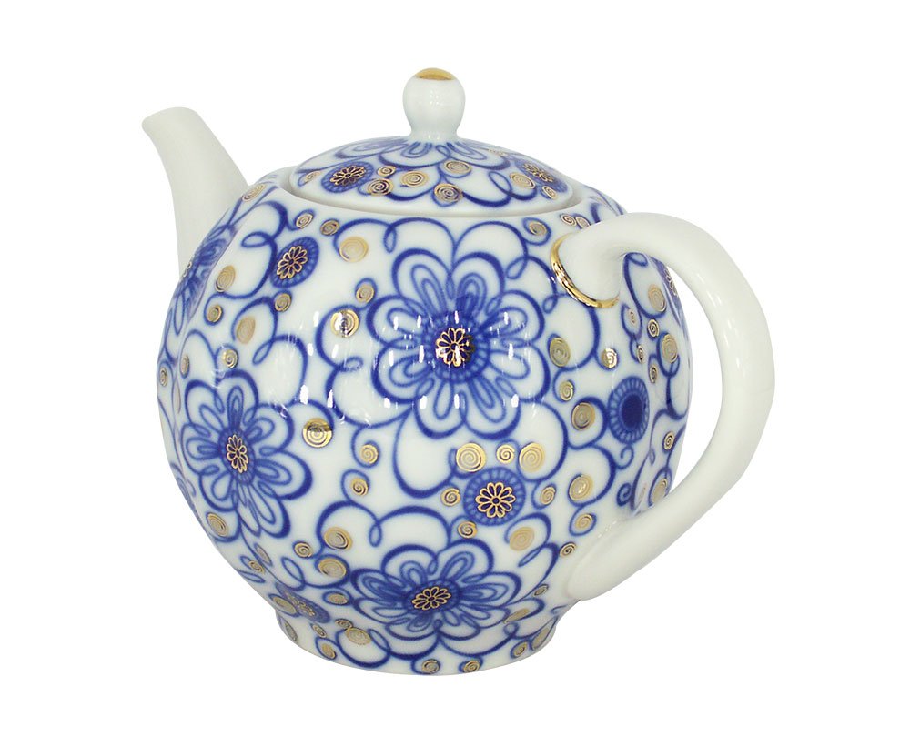Lomonosov Porcelain Teapot - Elegant Tulip Bindweed Design, 20 oz (600ml) Capacity for 3 Cups | Perfect for Afternoon Tea, Russian Tea Ceremonies & Gift Giving