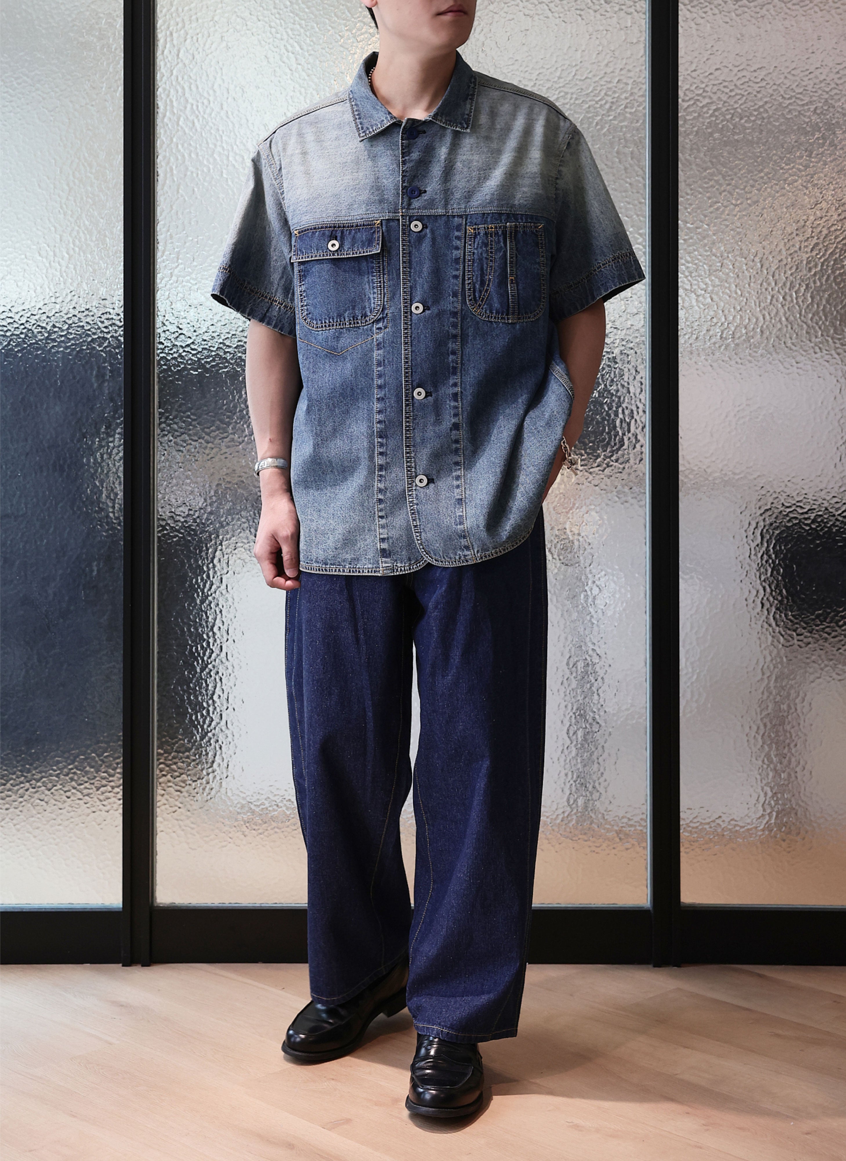 Men's Cotton Linen Denim Work Shirt - Short Sleeve Casual Button Down Shirt for Outdoor, Gardening & Summer Wear