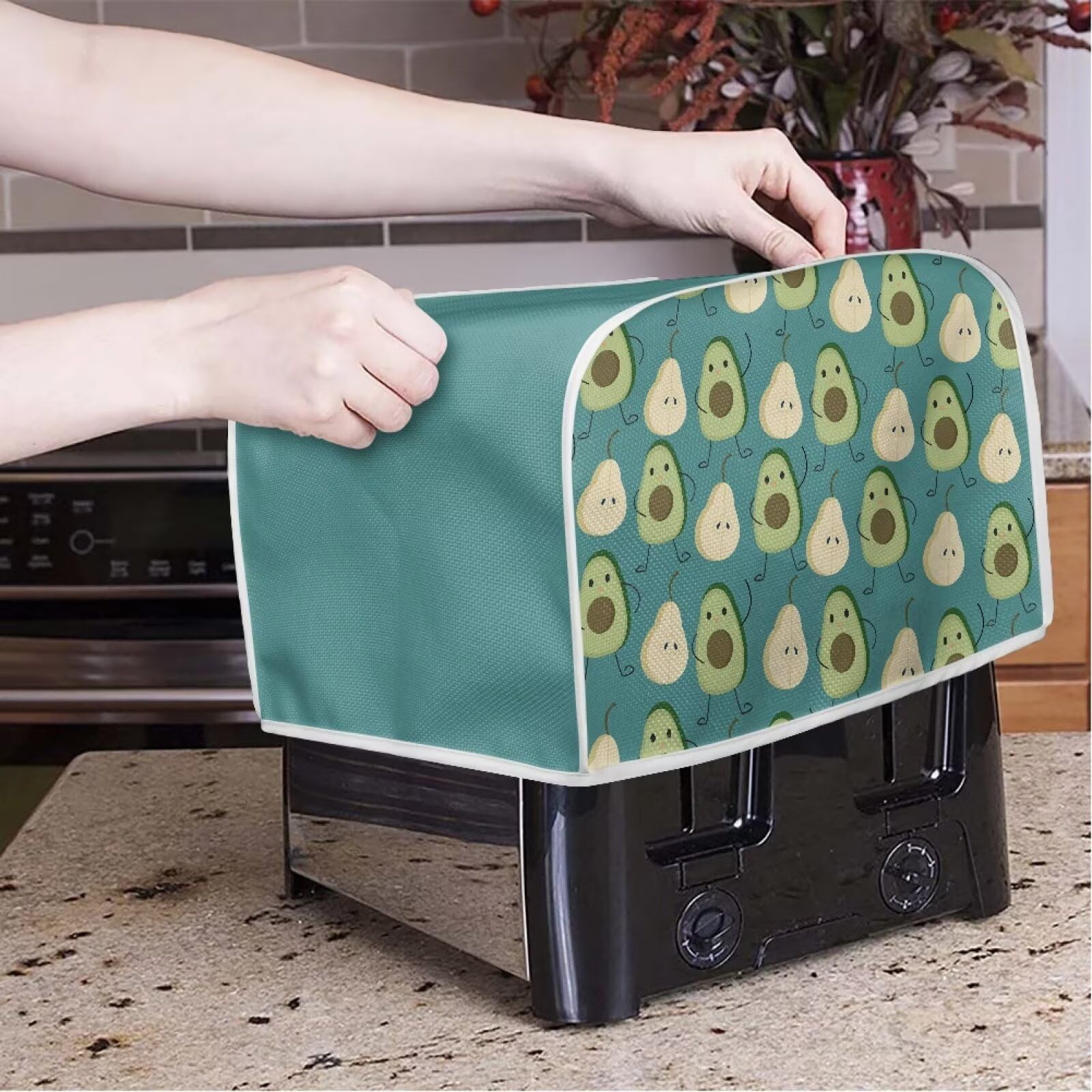 Avocado 2-Slice Toaster Cover - Lightweight Washable Dust Protection Case for Bread Maker & Oven Toaster - Perfect for Kitchen Countertop & Table Decor (Home Use, Breakfast, Small Appliance Protection)