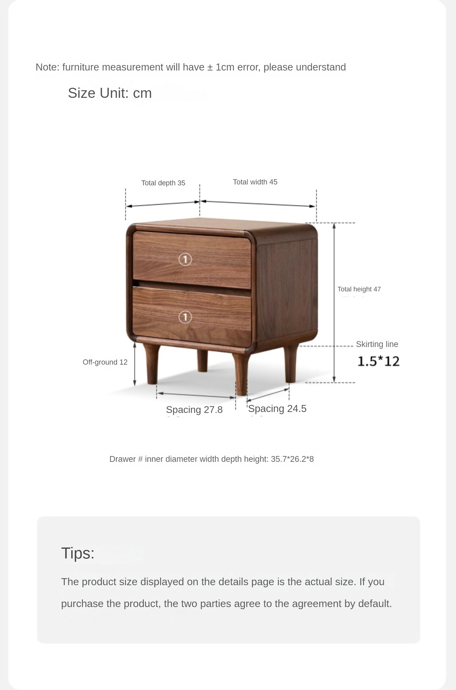 Black Walnut Solid Wood Minimalist Nightstand - Modern Bedside Table with Drawer for Bedroom, Living Room & Office - Durable & Stylish Storage Solution