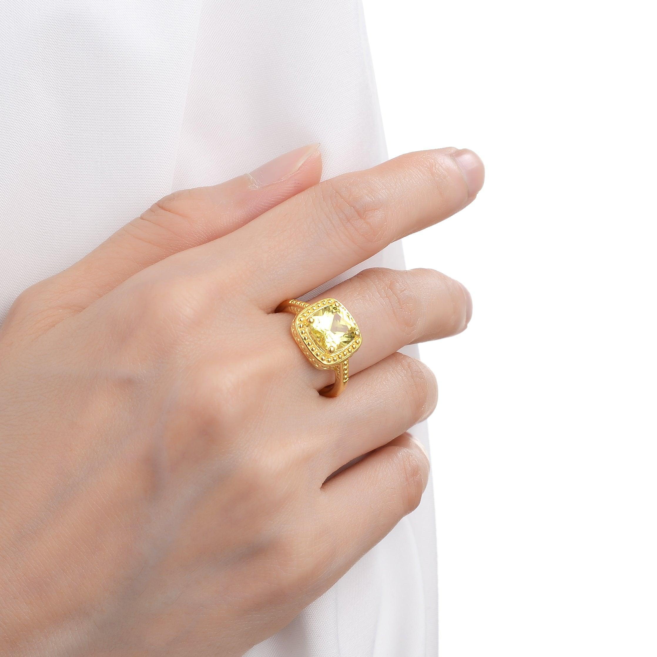 14K Yellow Gold Cushion Cut Yellow Sapphire Statement Ring for Women - Elegant Jewelry Gift for Birthday, Anniversary & Special Occasions