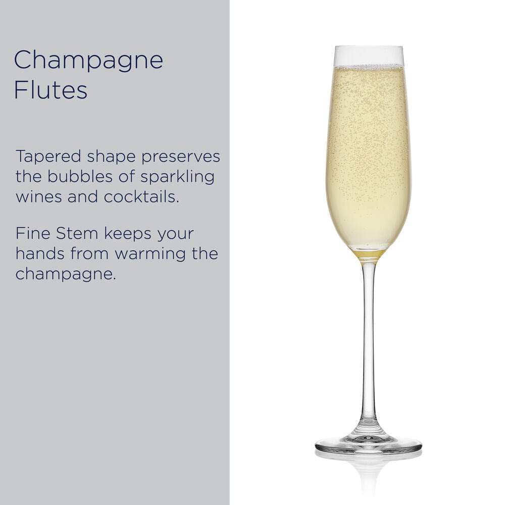 Premium Lana Set of 4 Crystal Champagne Flutes - Elegant Glassware for Weddings, Parties & Celebrations