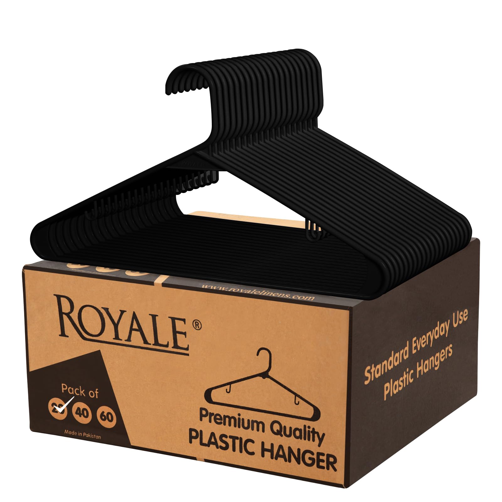 20 Pack ROYALE Heavy Duty Plastic Clothes Hangers with Hooks - Space Saving Black Coat Hangers for Tops, Dresses, Shirts, Pants & Skirts - Perfect for Closet Organization & Retail Store Display (20 Pack, Black)