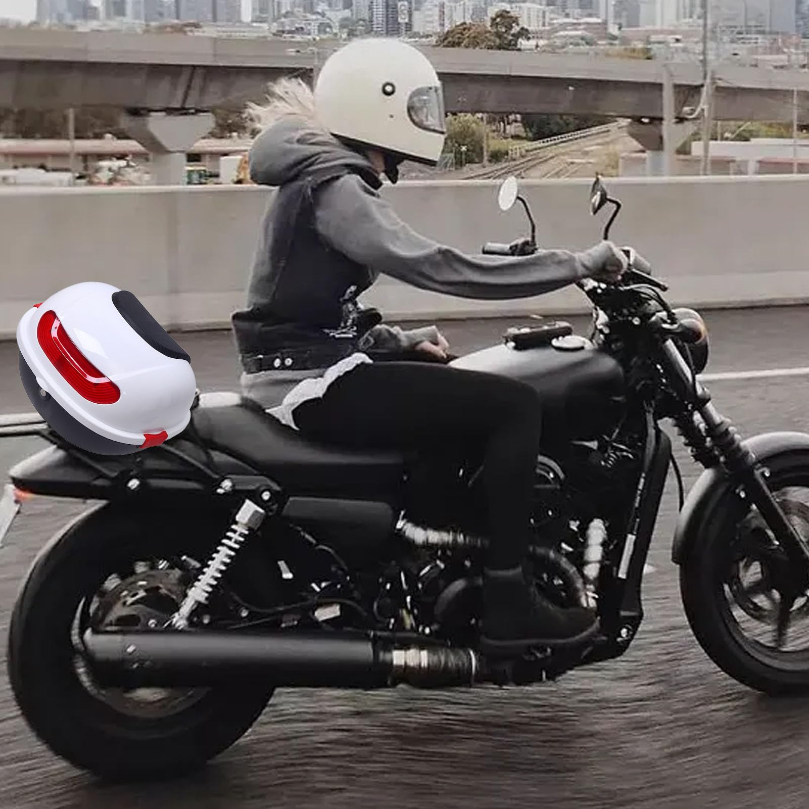 Universal Motorcycle Top Case - Large Capacity Rear Storage Box for Scooters (White) - Perfect for Commuting & Travel