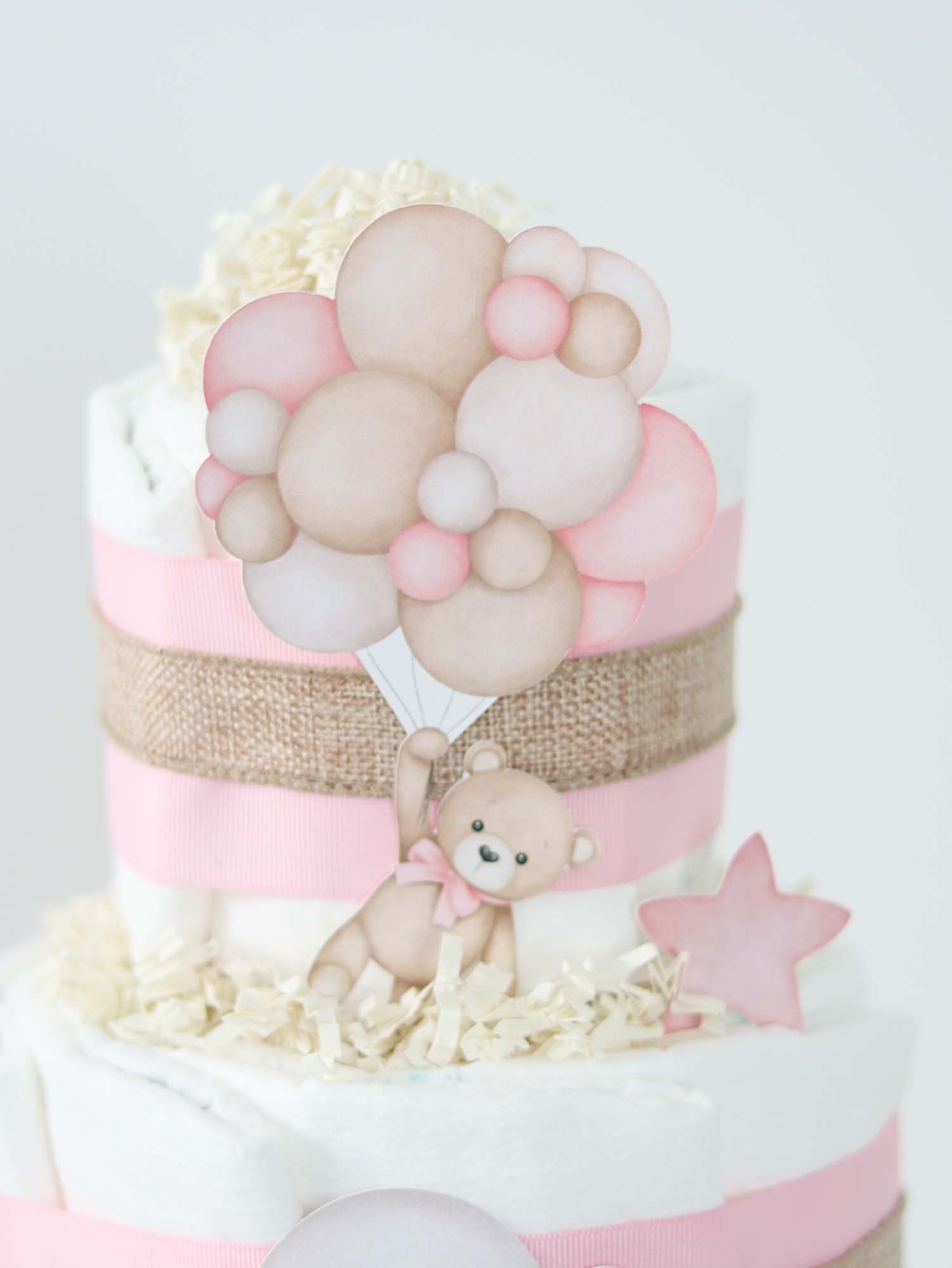 Pink Teddy Bear Diaper Cake Gift Set - Baby Shower, Newborn Celebration, Gender Reveal Party Decor - SKU: DCBG1007