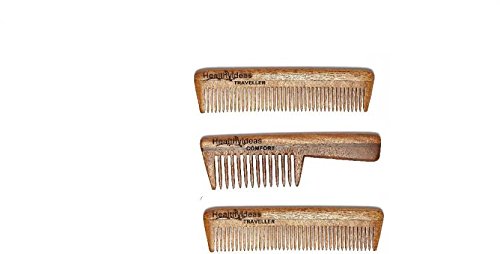 HealthyIdeas Set of 3 Neem Wood Combs - Travel, Comfort & Daily Hair Care | Natural Ayurvedic Hairbrush for Detangling & Scalp Massage | Perfect for Home, Travel & Gifts