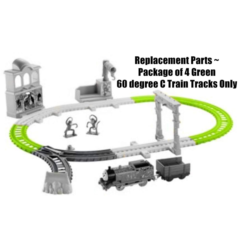 Thomas and Friends Track Master Motorized Railway Replacement Parts - FXX65 Monkey Palace Set with 4 Green C Train Tracks | Perfect for Kids' Toy Train Repair and DIY Play Scenes