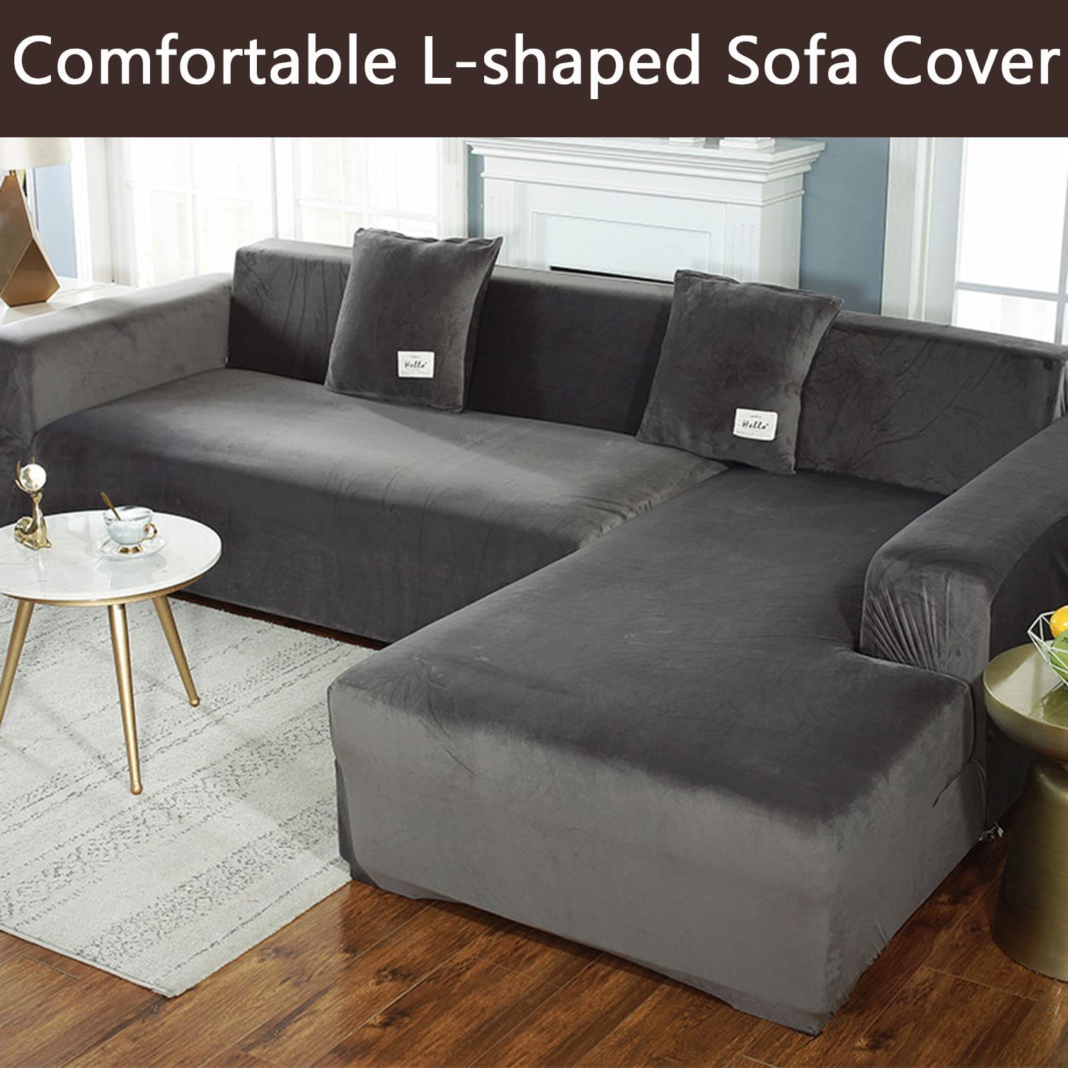 YOPOIY Stretch Velvet Corner Couch Covers - Non-Slip L-Shaped Sofa Slipcover for 1-2 & 3 Seater, Machine Washable Furniture Protector (Blue) | Perfect for Living Room, Home Theater & Family Gatherings