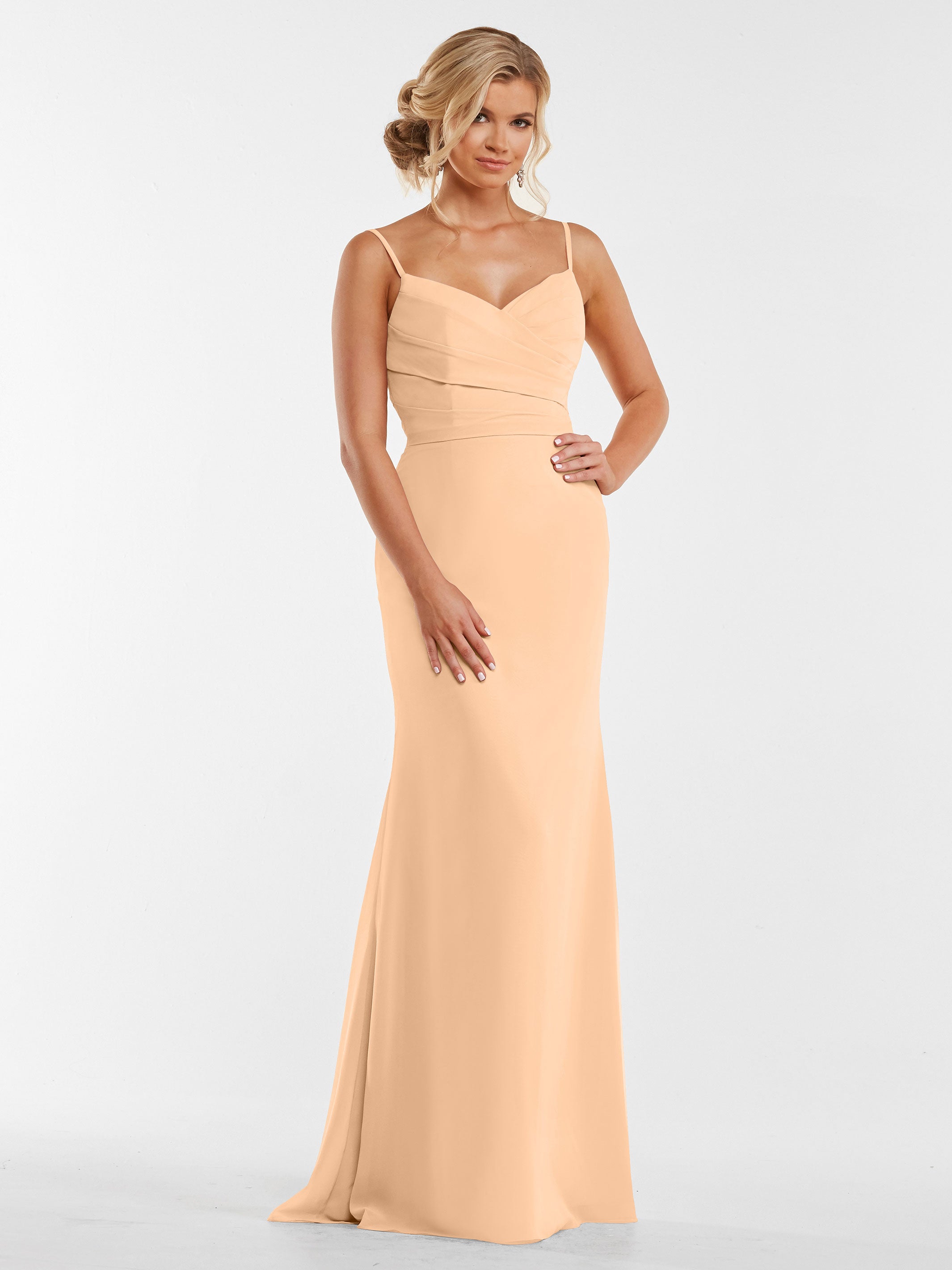 Elegant 80169 Chiffon Sheath Bridesmaid Dress with Pleated Bodice - Perfect for Weddings, Formal Events & Special Occasions
