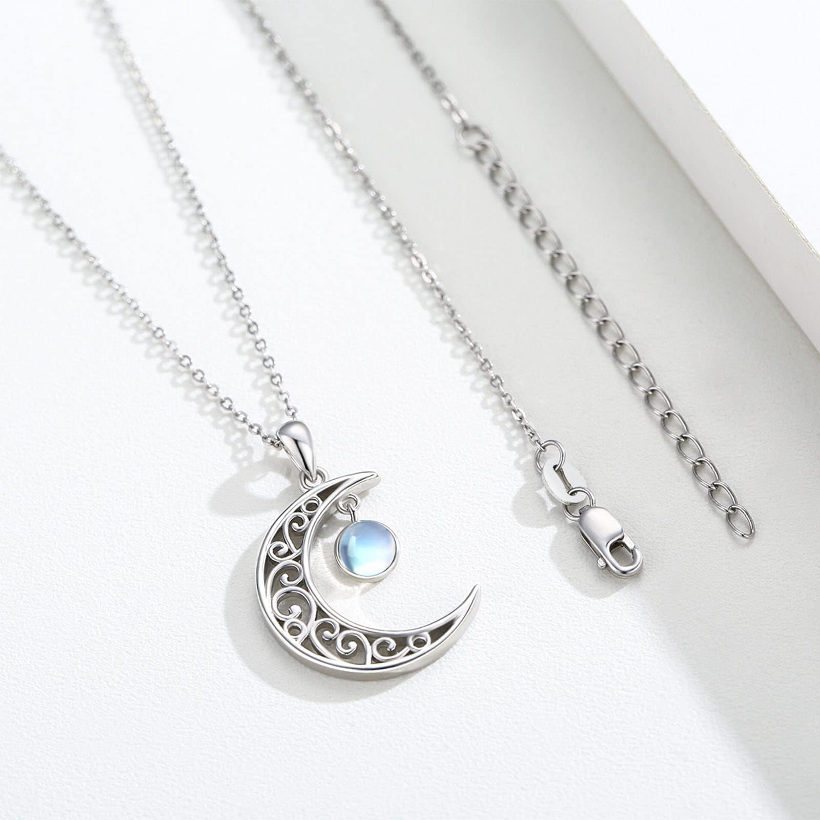 925 Sterling Silver Moon Necklace with Moonstone & Amber - Celtic Knot Moon Pendant Jewelry for Women | Birthday, Valentine's Day Gift for Her | Perfect for Boho Style, Spiritual Healing & Everyday Wear