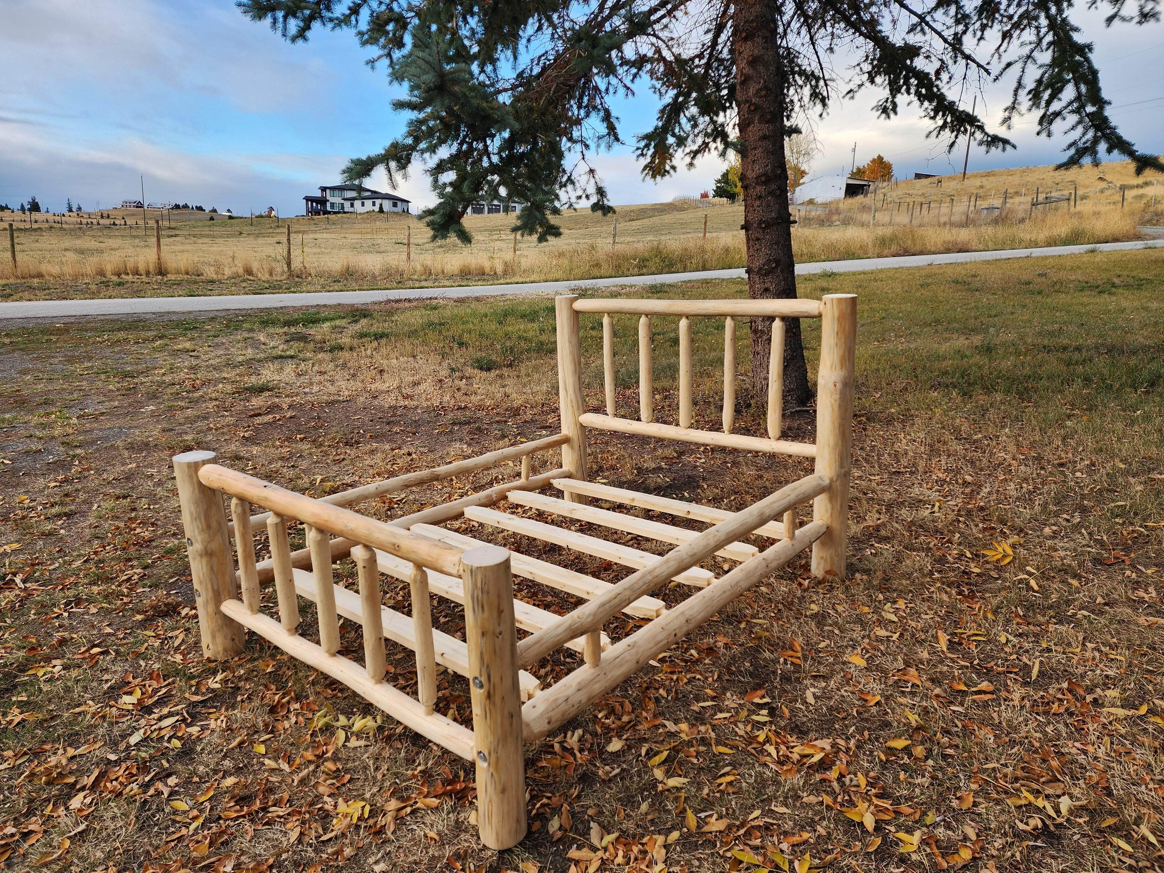 Rustic Solid Wood Log Cabin Bed Frame - 5 Size Options for Cozy Bedroom Retreat | Perfect for Cabin, Farmhouse & Lodge Decor