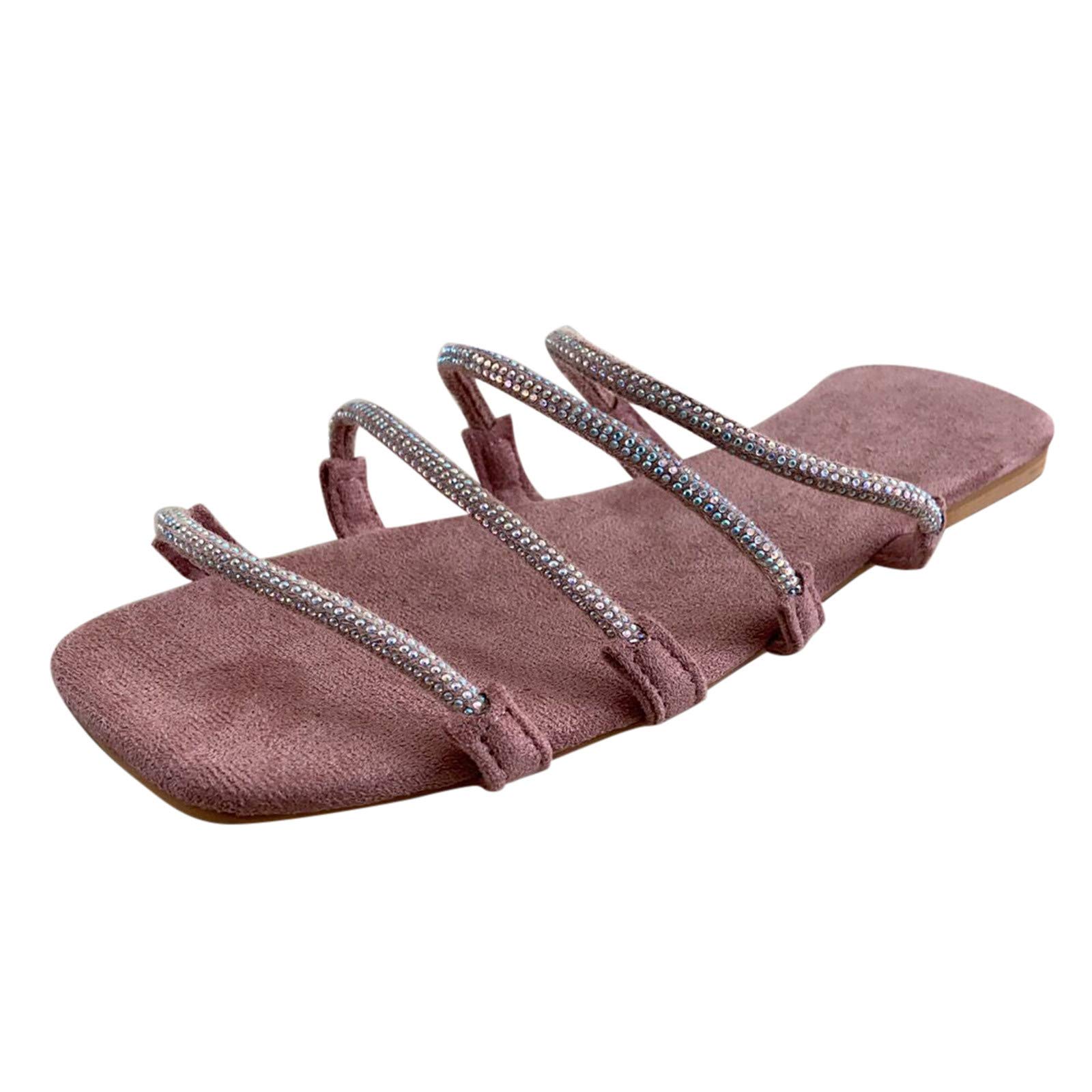 Women's Summer Slippers with Rhinestone Straps & Arch Support - Fashionable Comfort Sandals for Beach, Pool, and Indoor Wear