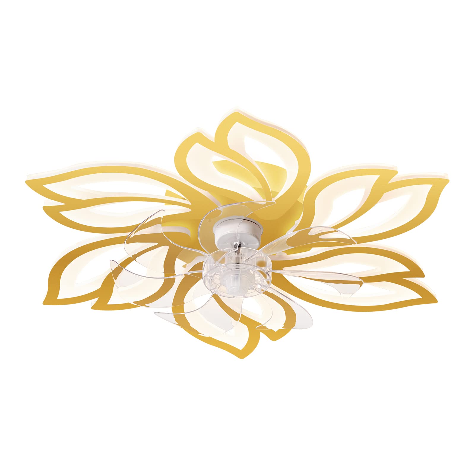 **REYDELUZ 25.6 Inch Gold LED Ceiling Fan with Light - Dimmable, Remote Control, Adjustable Wind Speed - Perfect for Living Room, Bedroom, Hallway, Dining Room & Office**
