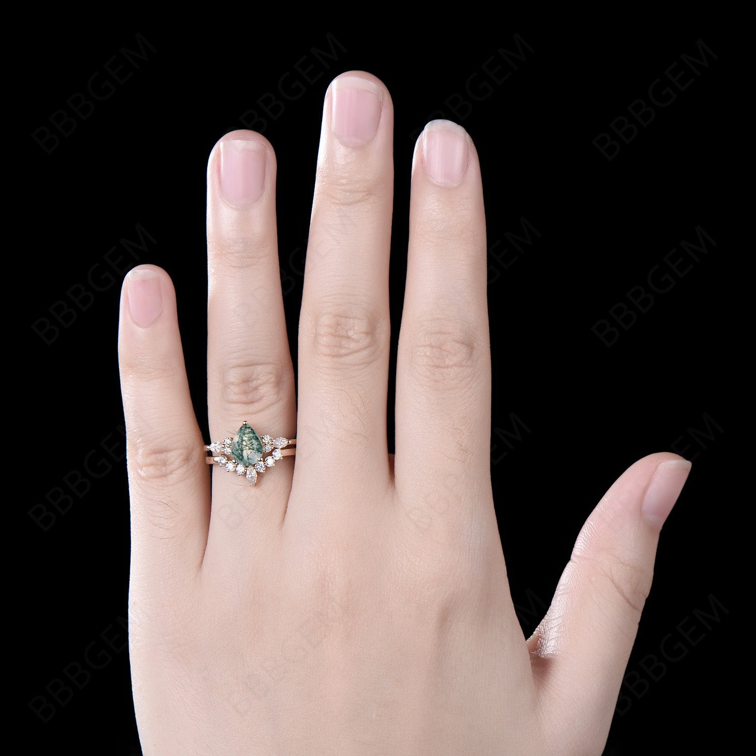 14K Yellow Gold Teardrop Moss Agate Engagement Ring for Women - Vintage Style Wedding Band, Promise Ring, Anniversary Gift - Perfect for Proposals, Bridal Jewelry & Special Occasions