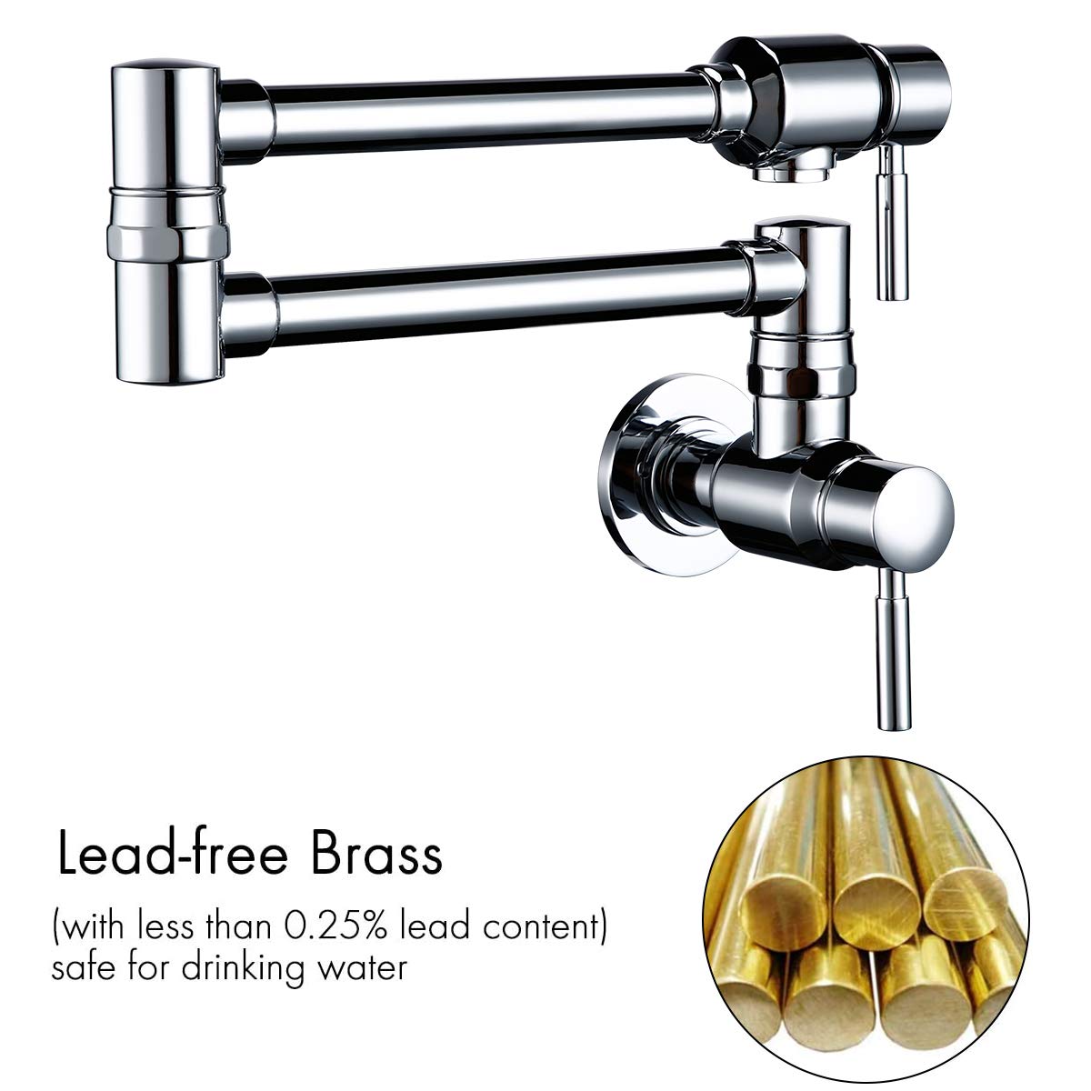 BAGNOLUX Chrome Pot Filler Faucet - Wall Mounted Cold Water Stove Faucet with Dual Lever Handle & Swing Arm - 23.4