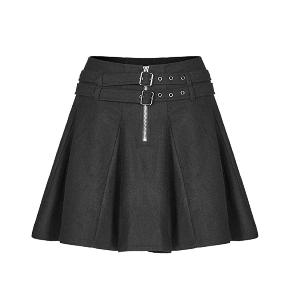 Punk Rave Women's Wool Blend Asymmetrical Mini Skirt with Detachable Belt - Gothic Punk Fashion for Concerts, Halloween & Alternative Outfits