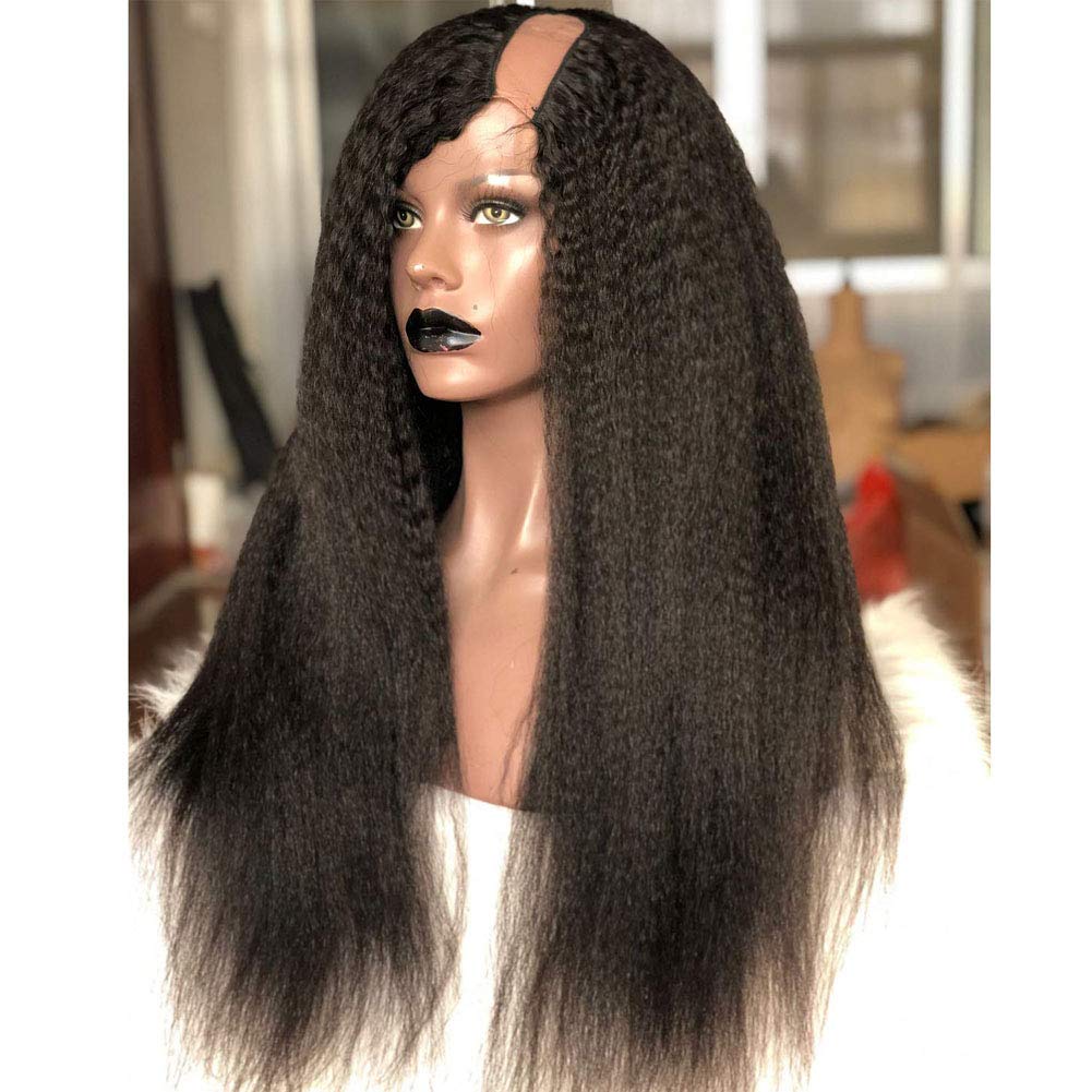 10A Virgin Human Hair U Part Wig for Black Women - Kinky Straight 1X3 Left Opening Glueless Wig (130% Density, 8