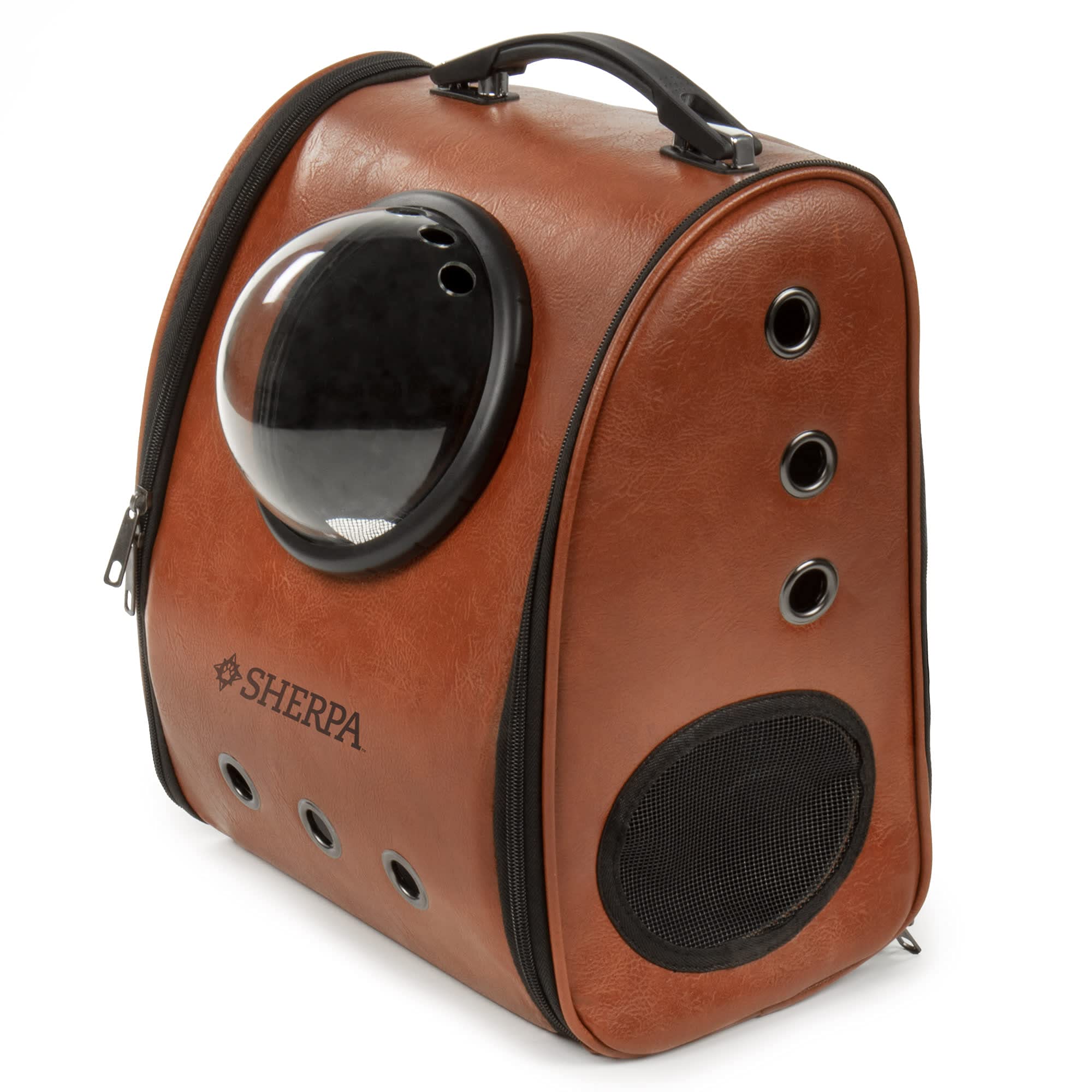 Sherpa Cat Travel Backpack with Bubble Window - Airline Approved Pet Carrier for Small Dogs & Cats (Brown, One Size) - Perfect for Air Travel, Road Trips & Vet Visits