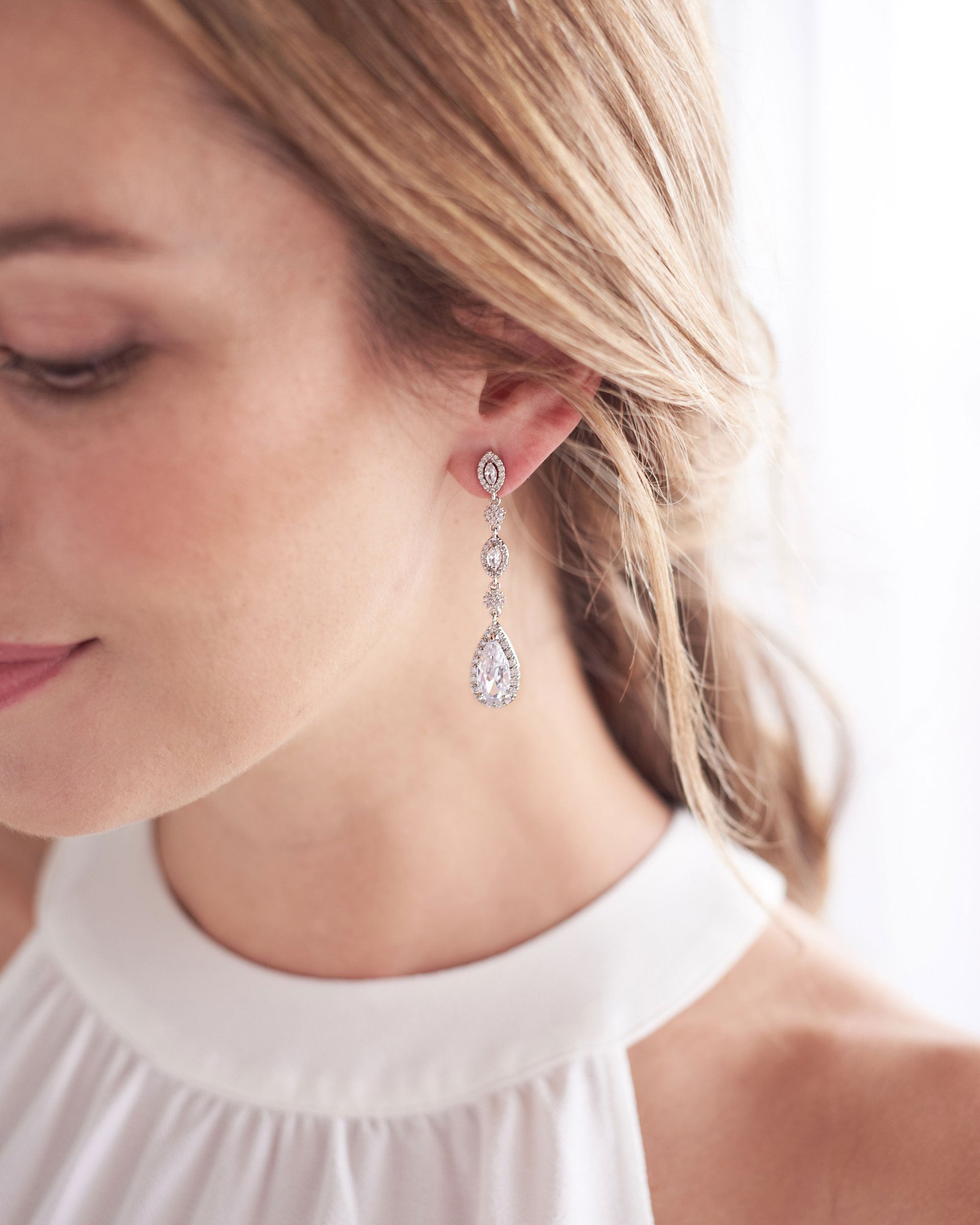 Amelia CZ Crystal Dangle Earrings for Women - Elegant Cubic Zirconia Drop Earrings for Party, Wedding & Evening Wear
