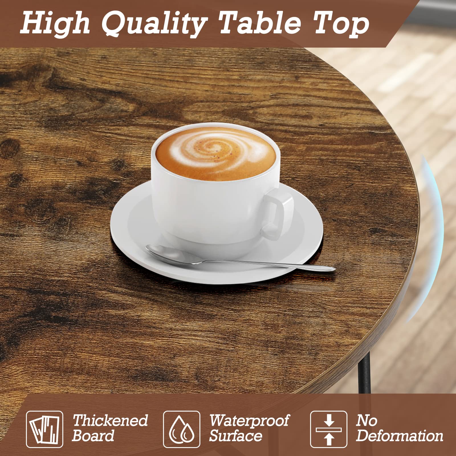 Modern Round Coffee Table Set of 2 - Wooden Top with Metal Frame Side Tables for Living Room, Bedroom, Home Office - Rustic Brown & Black End Tables | Perfect for Small Spaces, Farmhouse Decor & Coffee Nook Setup