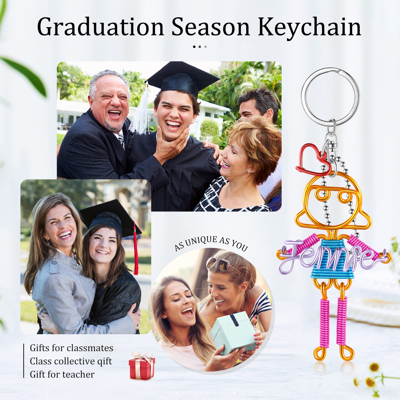 Personalized Graduation Keychain 2022 - Handmade Custom Name Key Ring - Unique Graduation Gift for Her - Perfect for High School & College Graduation Parties