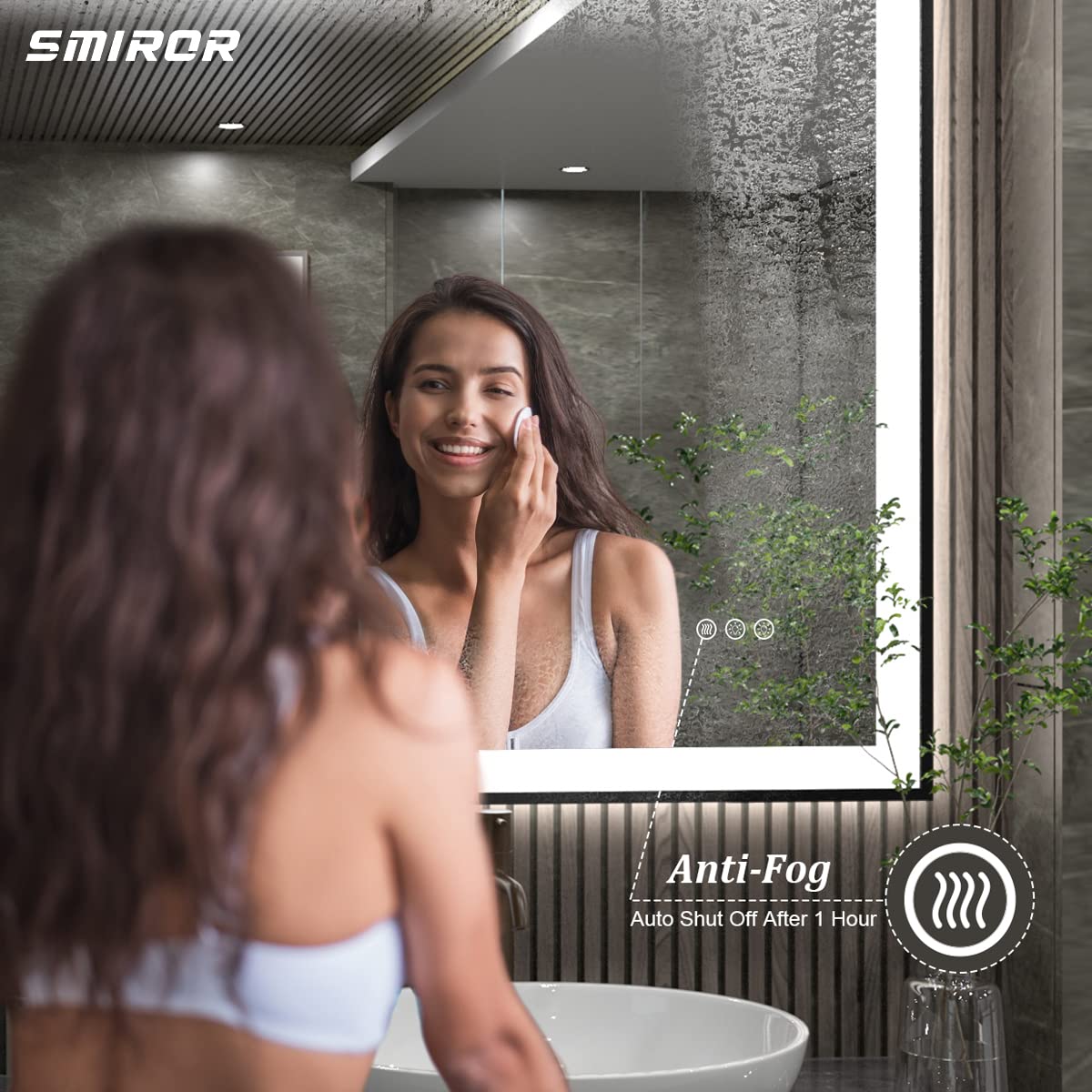 SMIROR 40x38 Inch LED Bathroom Mirror with Dimmable Lights - Matte Black Framed Anti-Fog Vanity Mirror with Memory Function, Shatterproof & ETL Certified (Front/Backlit) - Perfect for Makeup, Shaving & Home Decor