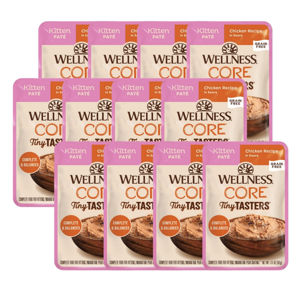 12-Pack Wellness CORE Tiny Tasters Wet Cat Food Variety Pack - Chicken, Turkey, Duck, Tuna & Shrimp, Beef - 1.75oz (50g) Each - Perfect for Kittens, Adult Cats & Picky Eaters at Home or Travel