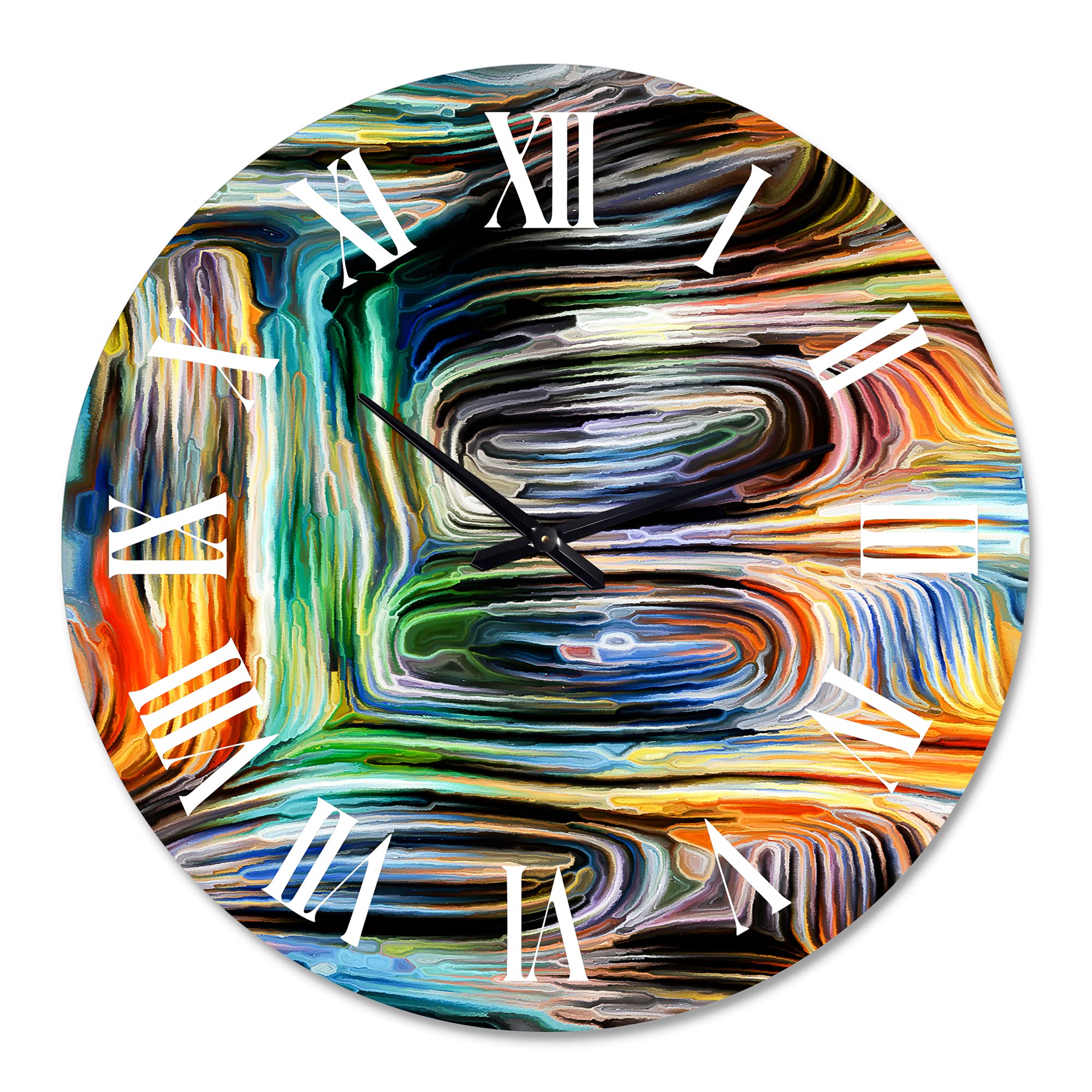 DesignQ Modern Wall Clock 'Colour Fusion VII' - Large Abstract Fractal Wall Clock for Home & Office Decor - Perfect for Living Room, Bedroom, and Workspace