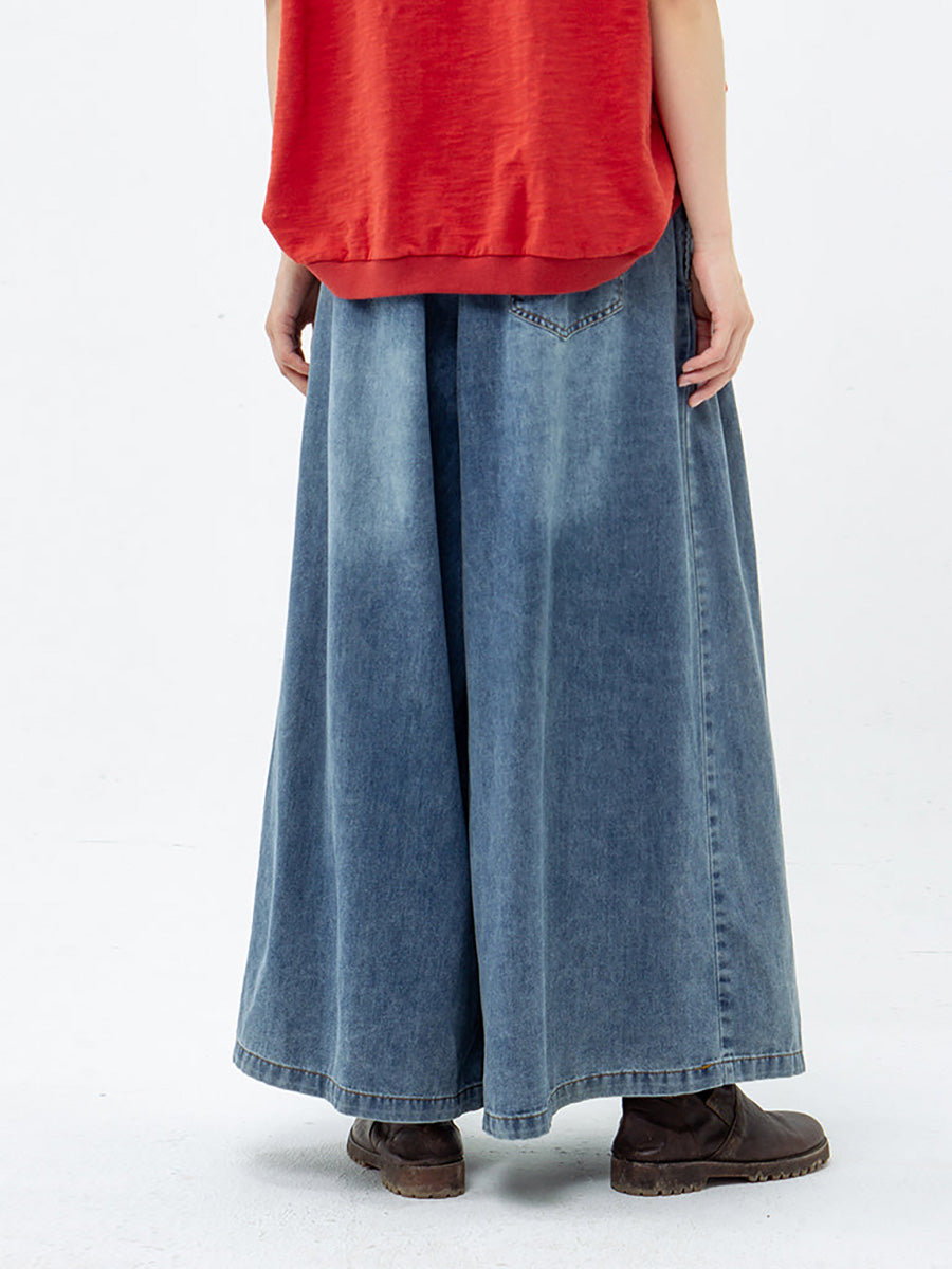 Plus Size Casual Drawstring Blue Denim Wide Leg Pants Jeans for Women - Comfortable Stretch High Waist Trousers for Everyday Wear, Work & Travel