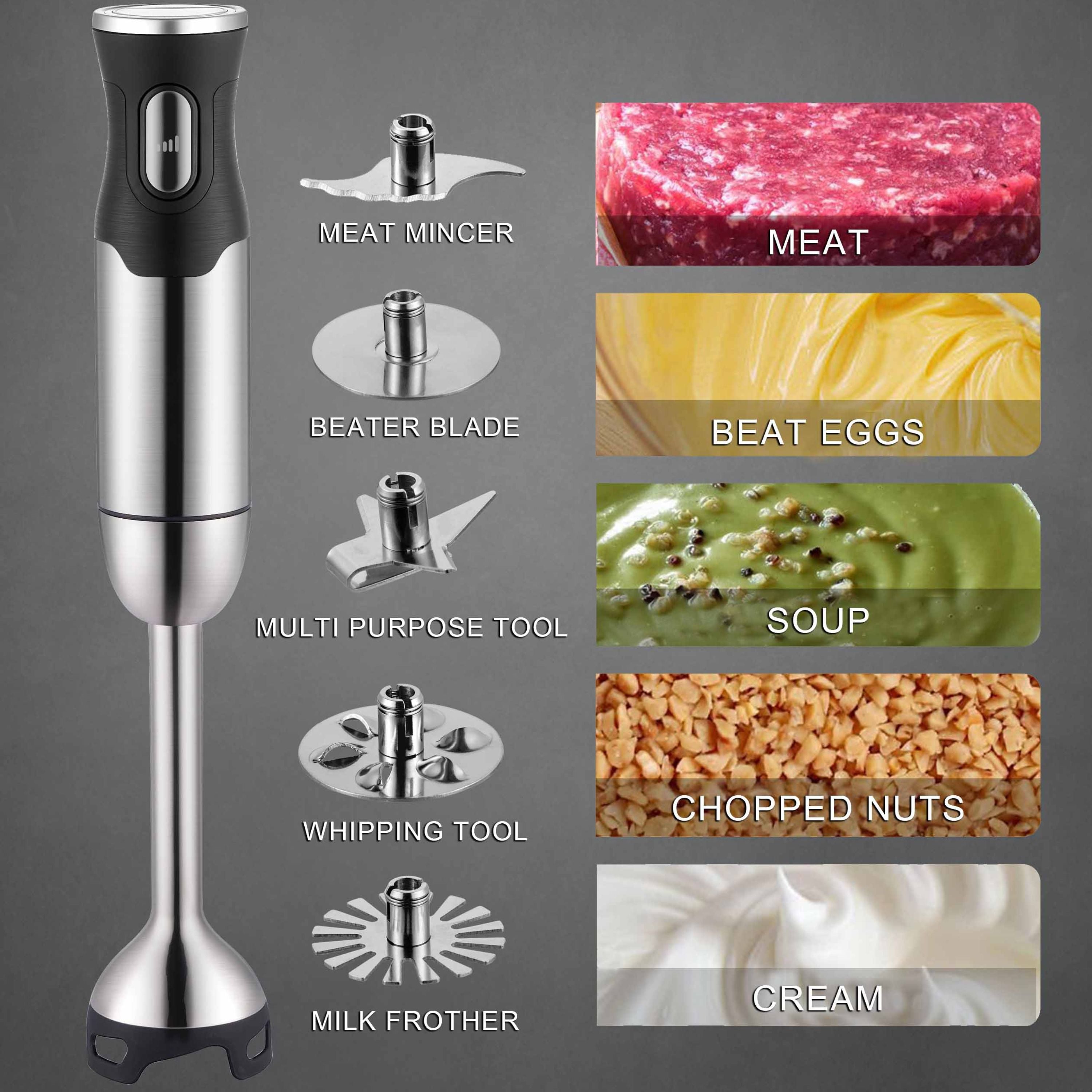 BergHOFF X5 Pro Handheld Food Processor with Grinder - Powerful Mini Chopper for Vegetables, Nuts & Herbs - Perfect for Smoothies, Baby Food & Meal Prep - Compact & Easy to Clean Kitchen Gadget
