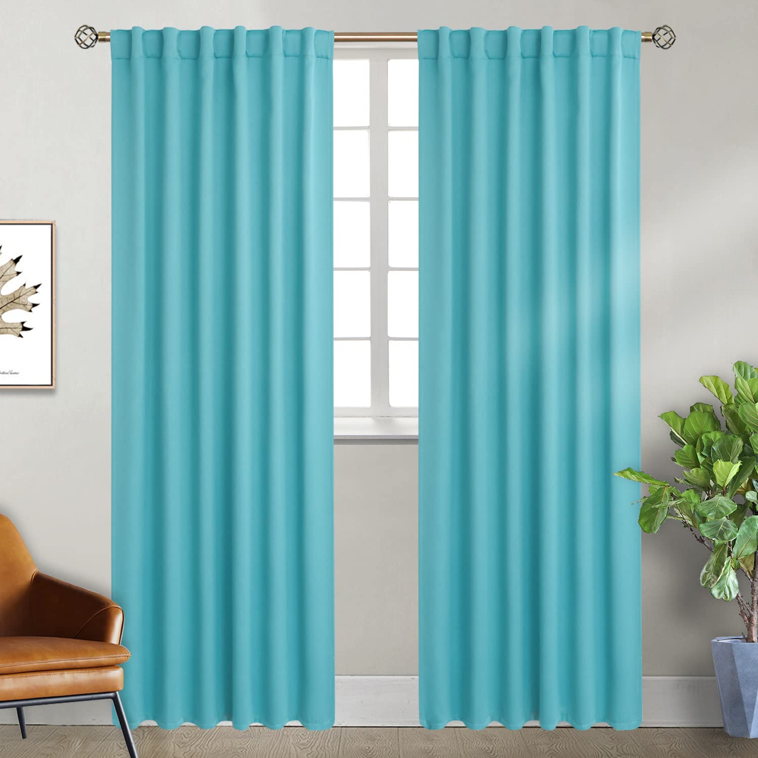 Thermal Insulated Blackout Curtains for Bedroom & Living Room - Set of 2 Panels, 52 x 84 Inch, Aqua - Rod Pocket & Back Tab Design for Light Blocking & Energy Efficiency - Perfect for Home Theater, Nursery & Shift Workers