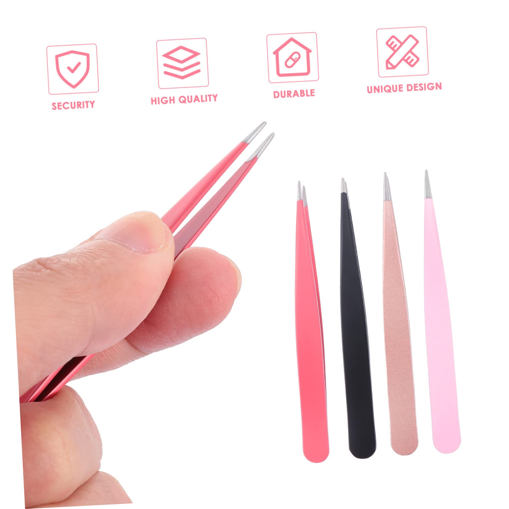 4pcs Stainless Steel Eyebrow Tweezers - Colored Eyebrow Clips, Facial Hair Removal Tool, Eyebrow Trimmer & Pointed Tip Beauty Tweezers for Precise Grooming | Perfect for Eyebrow Shaping, Facial Hair Removal & Makeup Application
