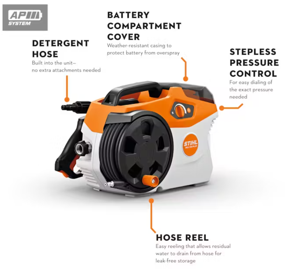 STIHL REA 100 PLUS 20V Cordless Battery Pressure Washer - 1600 PSI High Power Electric Pressure Cleaner for Home, Car, Deck & Patio Cleaning